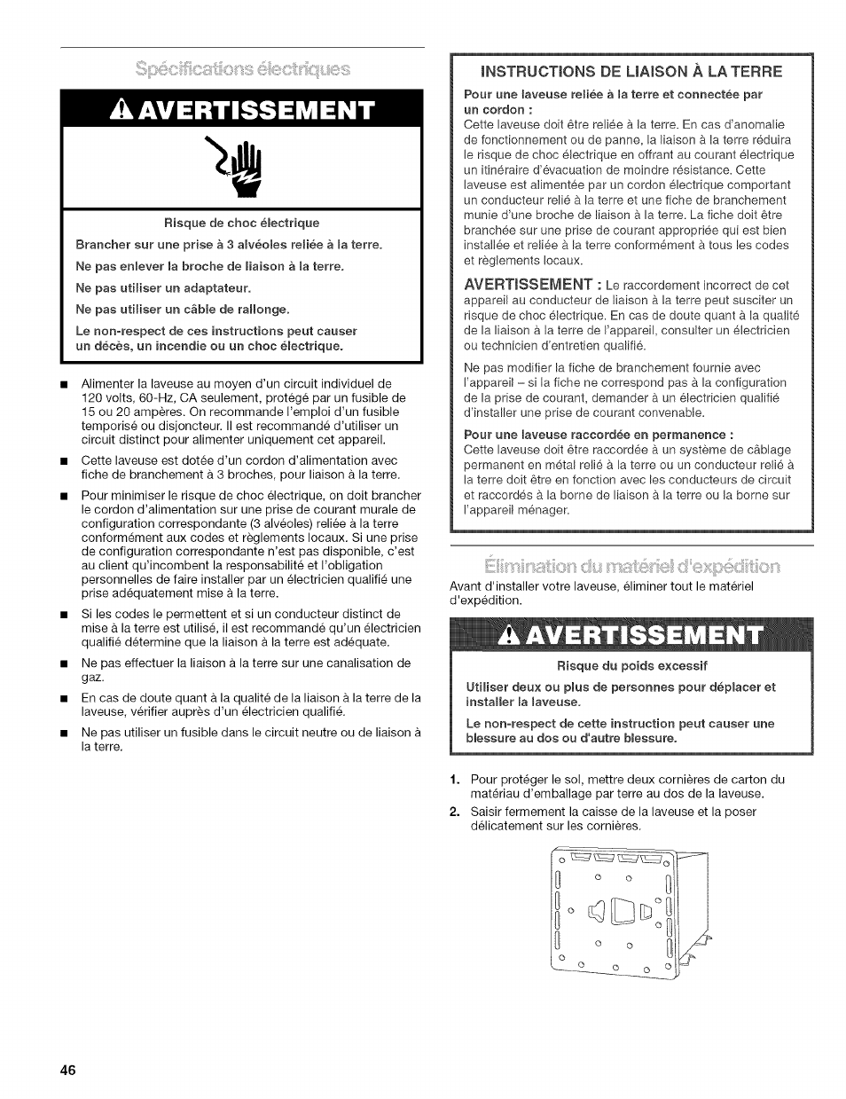 A avertissement, Avertissement | Kenmore 110.4472 User Manual | Page 46 / 60