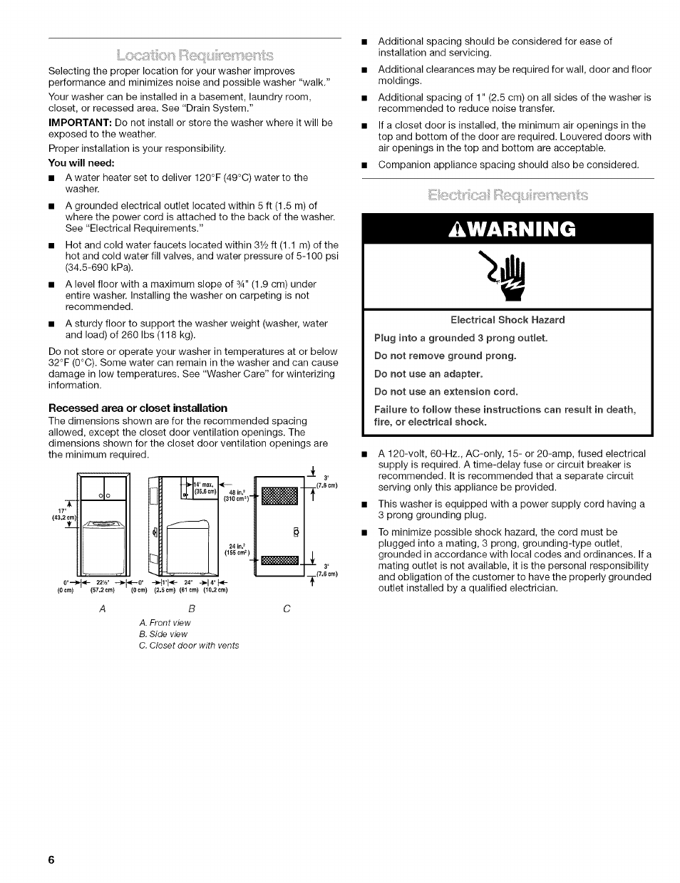 Awarning | Kenmore 110.4472 User Manual | Page 6 / 60