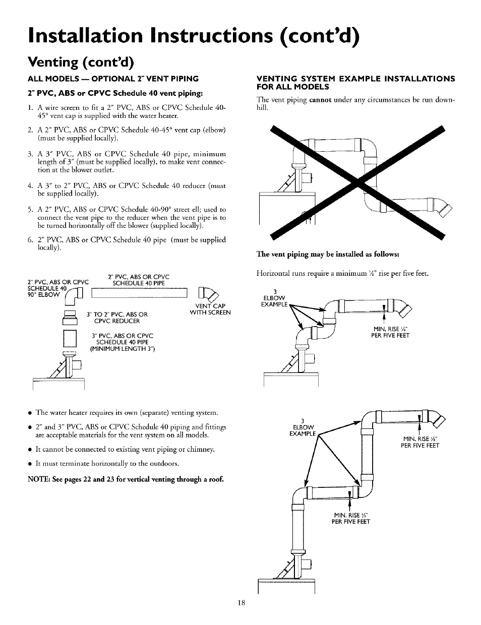 Venting (cont’d), Installation instructions (cont’d) | Kenmore THE ECONOMIZER 153.33298 User Manual | Page 18 / 44