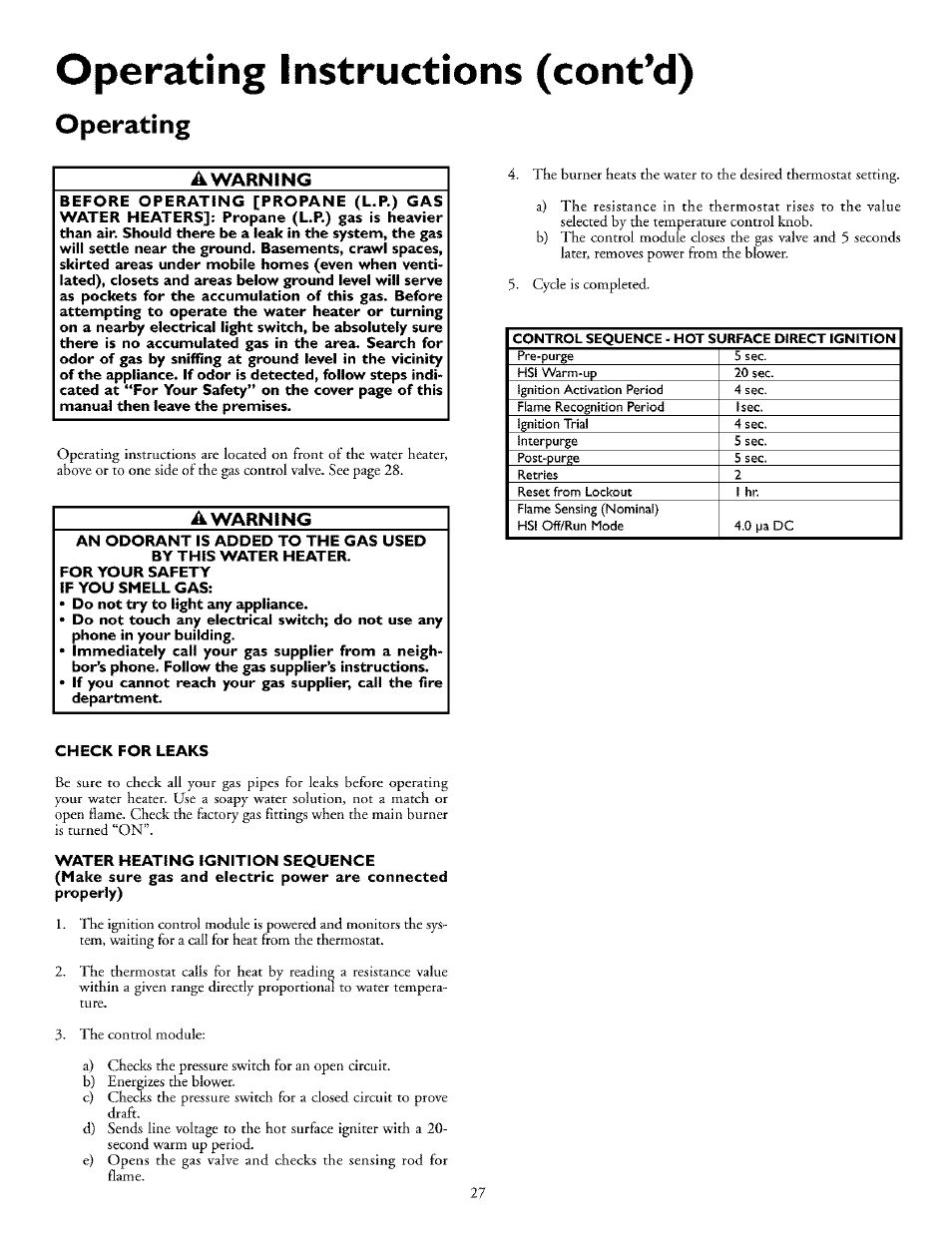 Operating instructions (cont’d), Operating, A warning | Operating instructions, Operating -28 | Kenmore THE ECONOMIZER 153.33298 User Manual | Page 27 / 44