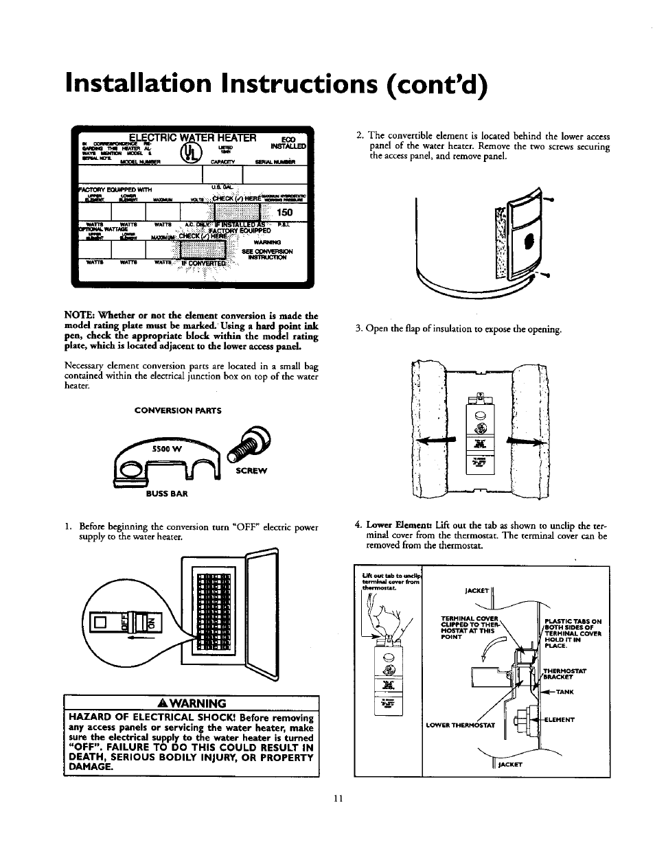 Awarning, Installation instructions (cont’d) | Kenmore 153.31614 User Manual | Page 11 / 32