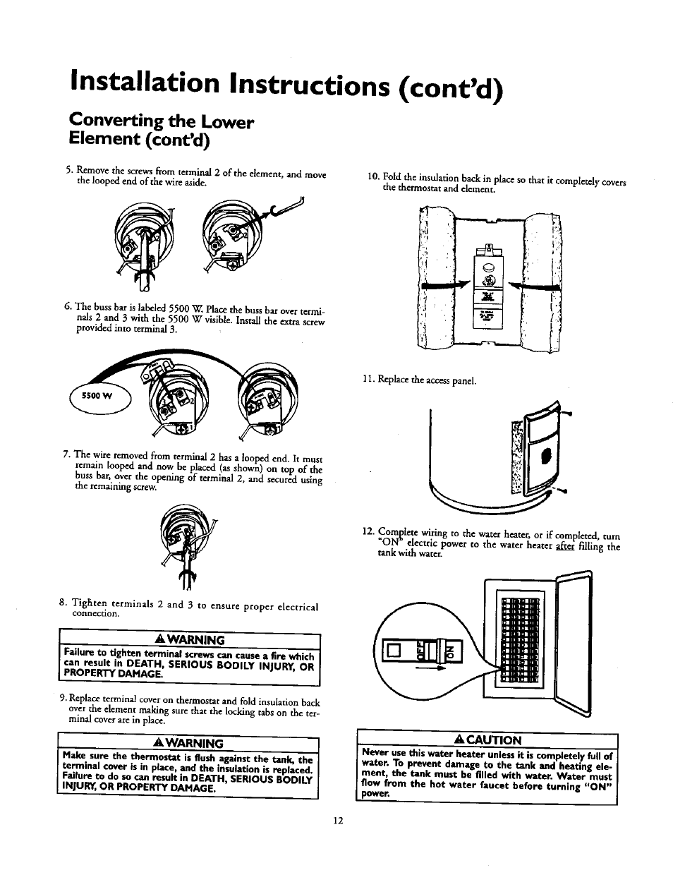 Converting the lower element (cont'd), Installation instructions (cont’d) | Kenmore 153.31614 User Manual | Page 12 / 32