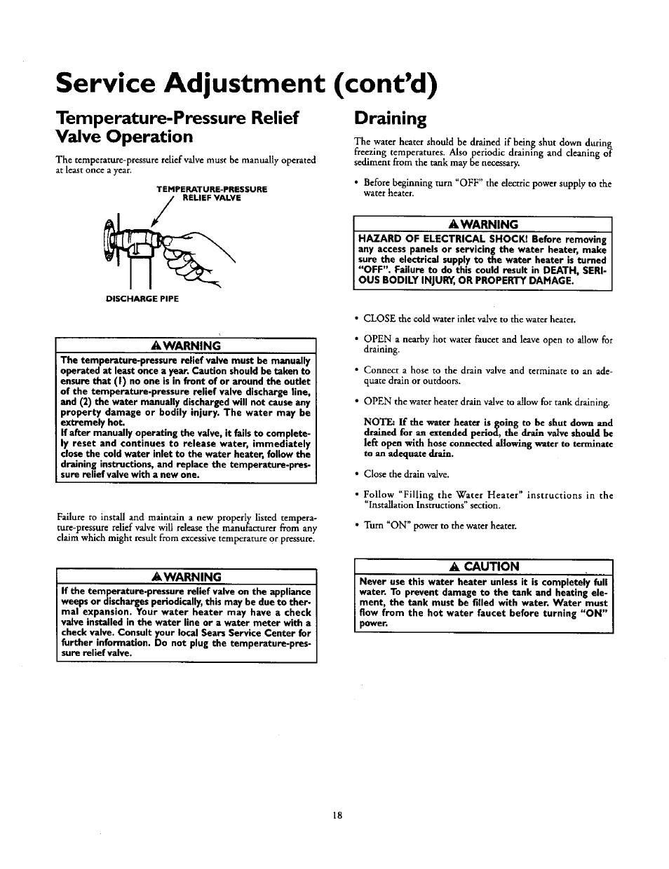 Awarning, A caution, Service adjustment (cont’d) | Kenmore 153.31614 User Manual | Page 18 / 32