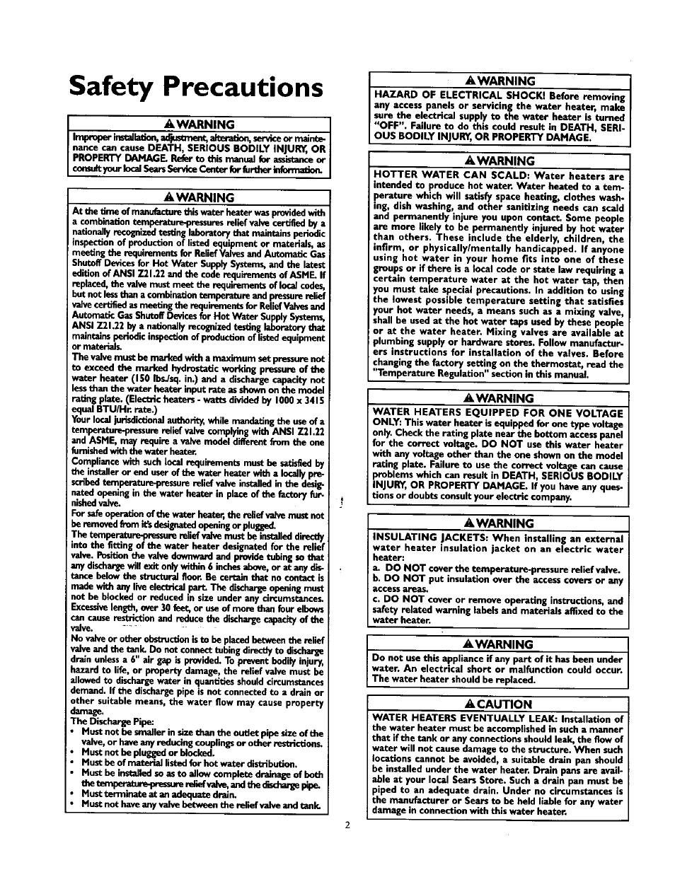 Safety precautions, Awarning, A caution | Kenmore 153.31614 User Manual | Page 2 / 32