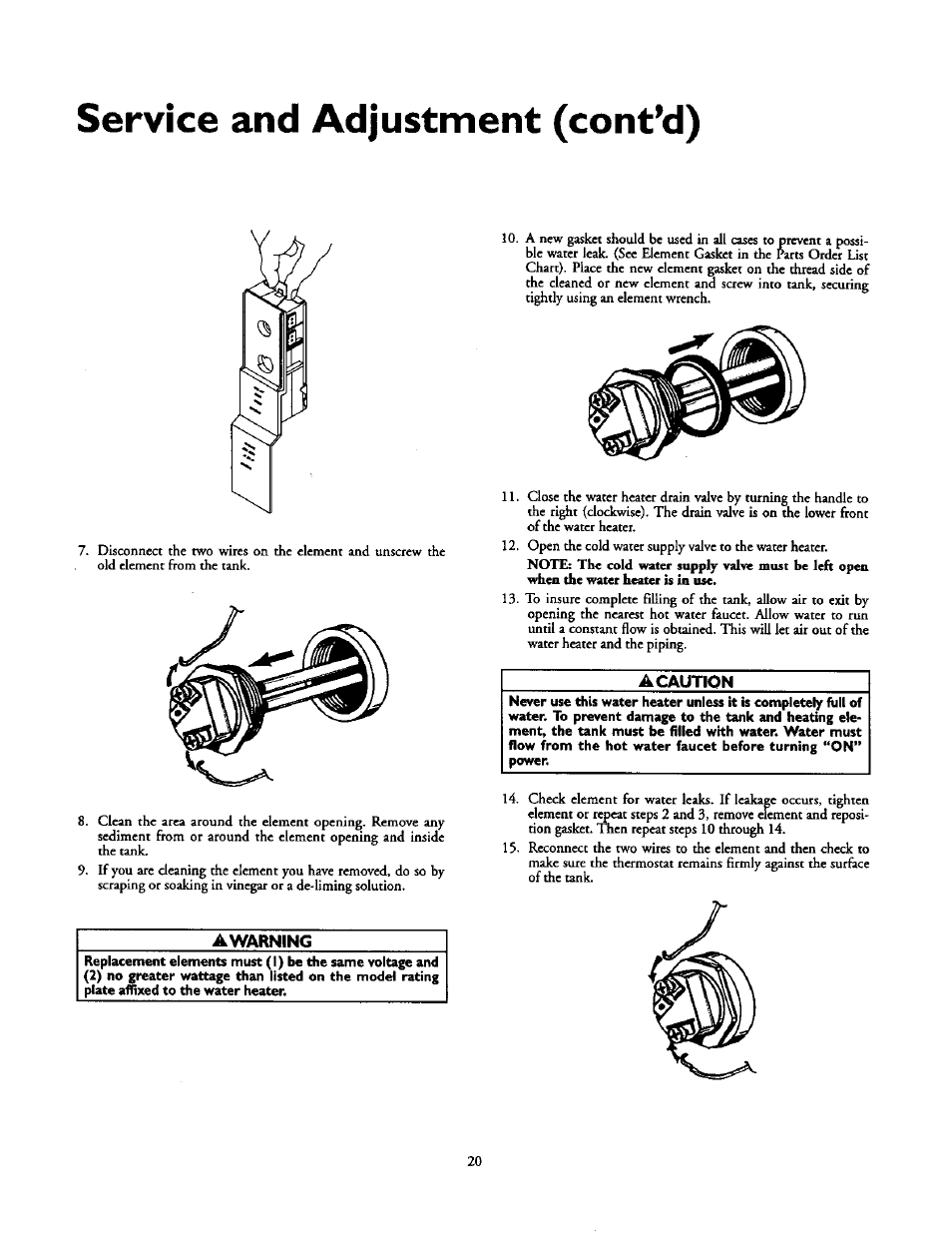 Awarning, Acaution, Ice and adjustment (cont’d) | Kenmore 153.31614 User Manual | Page 20 / 32