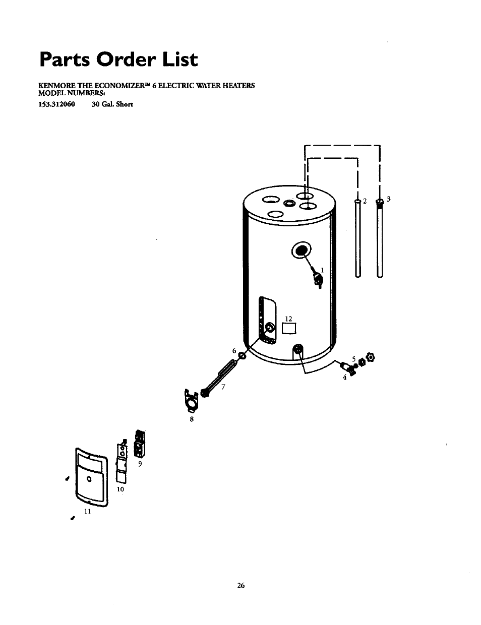 Parts order list | Kenmore 153.31614 User Manual | Page 26 / 32