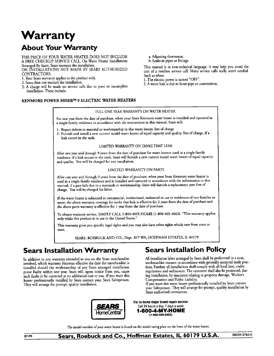 Warranty, About your warranty, Sears installation warranty | Sears installation policy | Kenmore 153.31614 User Manual | Page 32 / 32