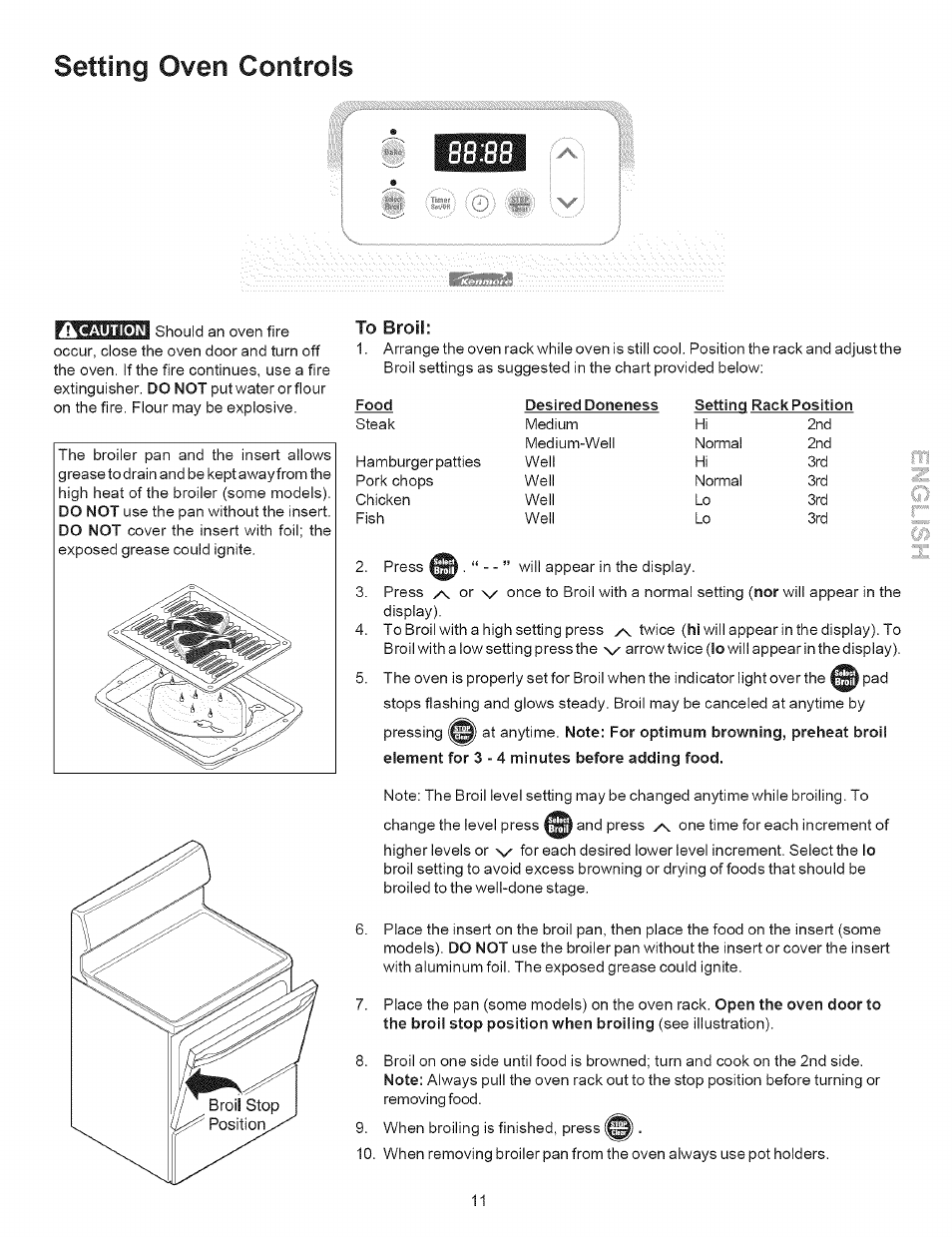 To broil, Setting oven controls 88;88 | Kenmore 9504 User Manual | Page 11 / 18