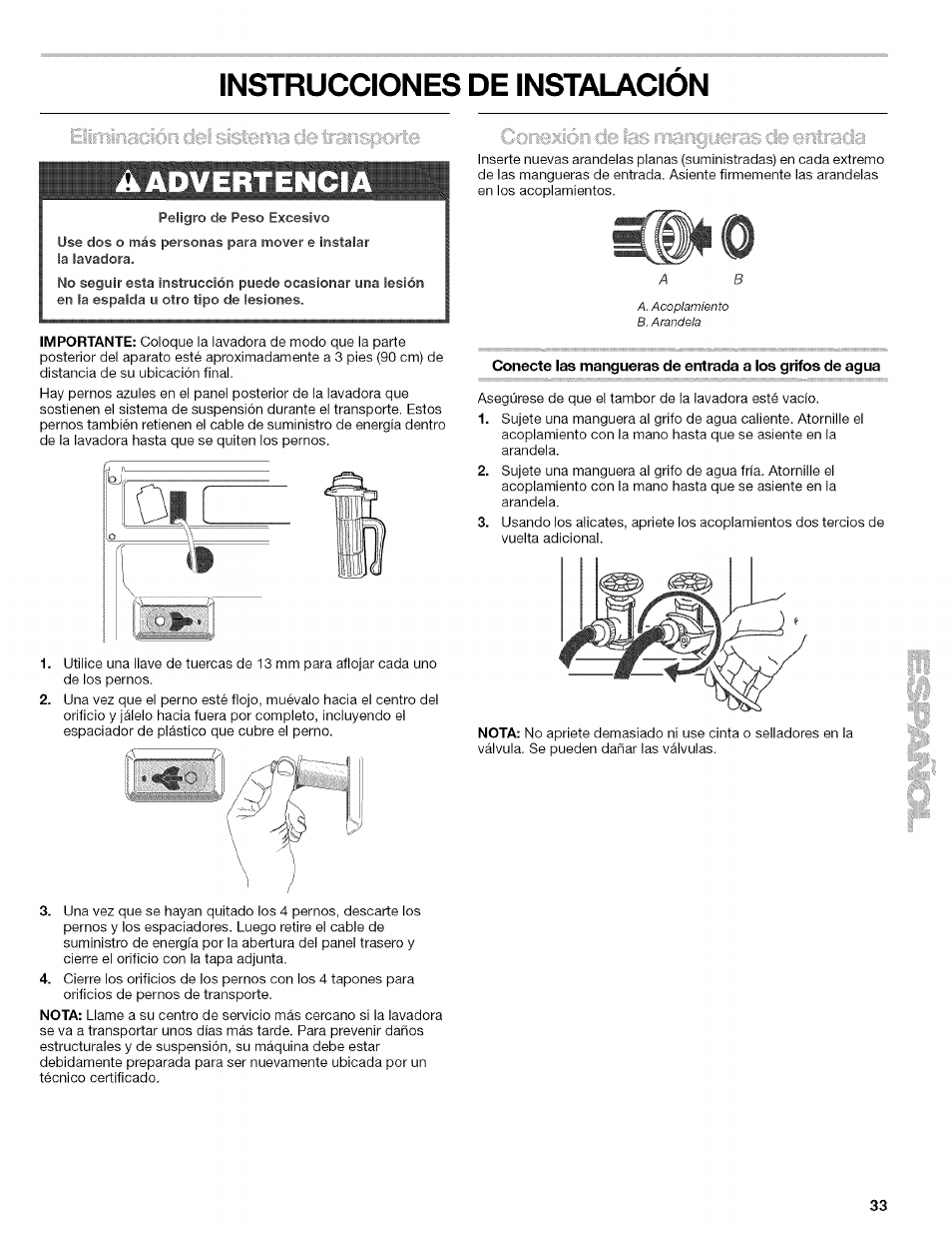 Instrucciones de instalacion, Instrucciones de instalación, Ikadvertenci | Kenmore 110.4646 User Manual | Page 33 / 80