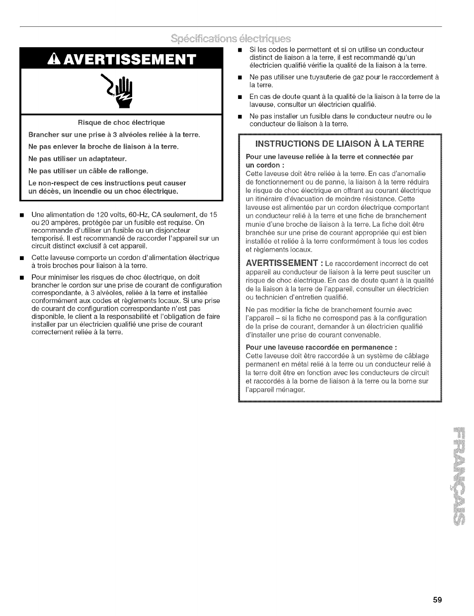Avertissement | Kenmore 110.4646 User Manual | Page 59 / 80