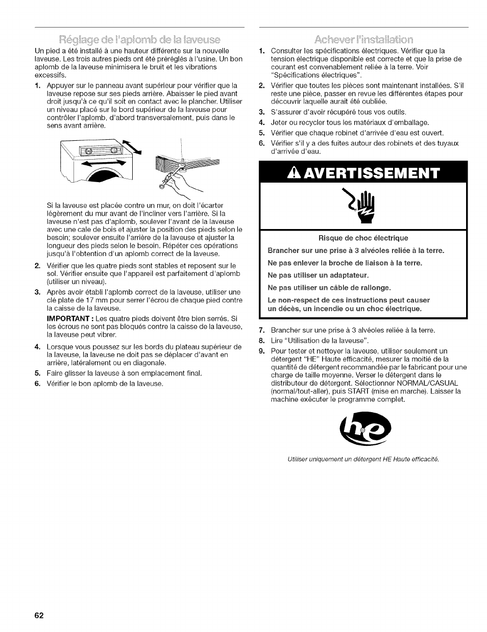 A avertissement | Kenmore 110.4646 User Manual | Page 62 / 80