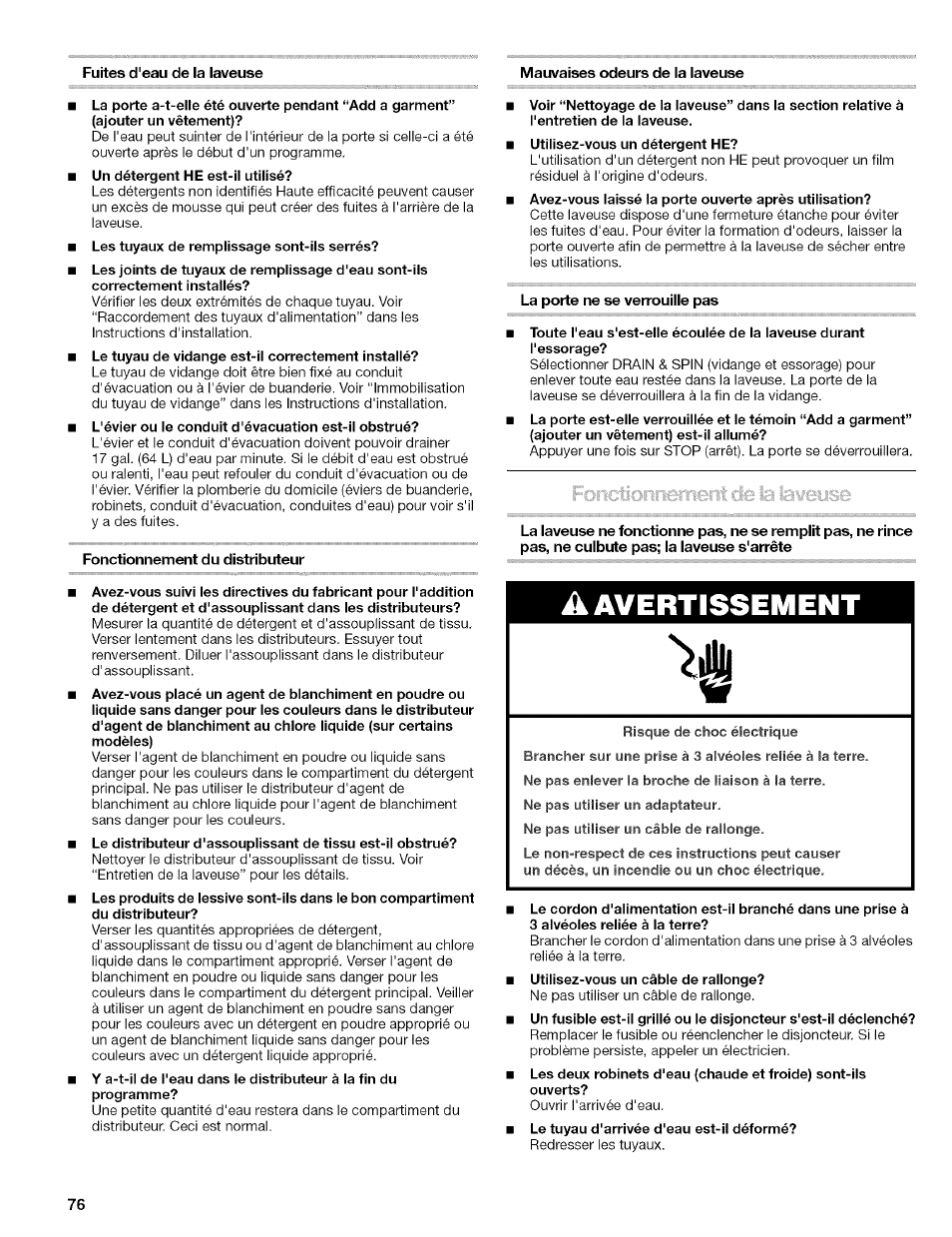 A avertissement | Kenmore 110.4646 User Manual | Page 76 / 80