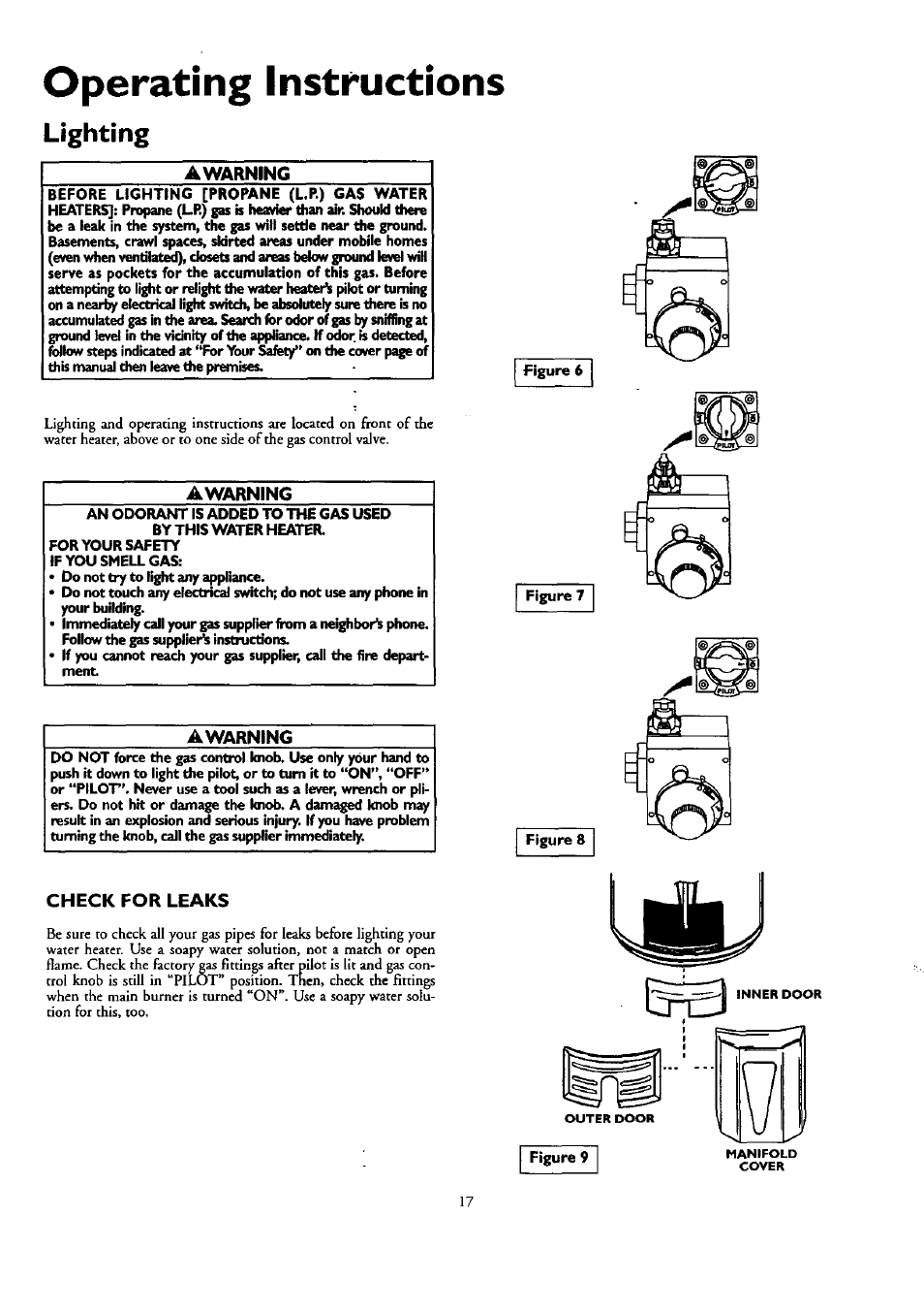 Operating instructions, Lighting, Awarning | Check for leaks, Lighting -18 | Kenmore 153.33459 User Manual | Page 17 / 28