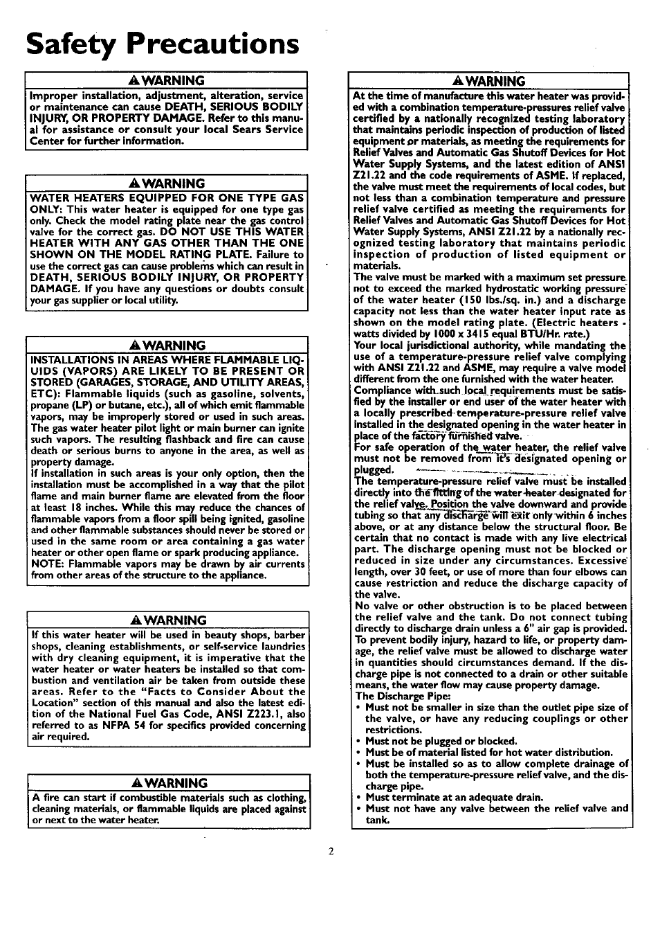 Awarning, Safety precautions | Kenmore 153.33459 User Manual | Page 2 / 28