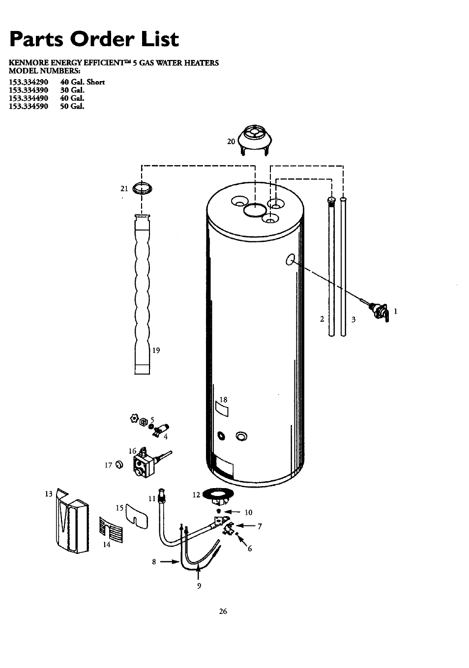 Parts order list, Parts order list -27 | Kenmore 153.33459 User Manual | Page 26 / 28