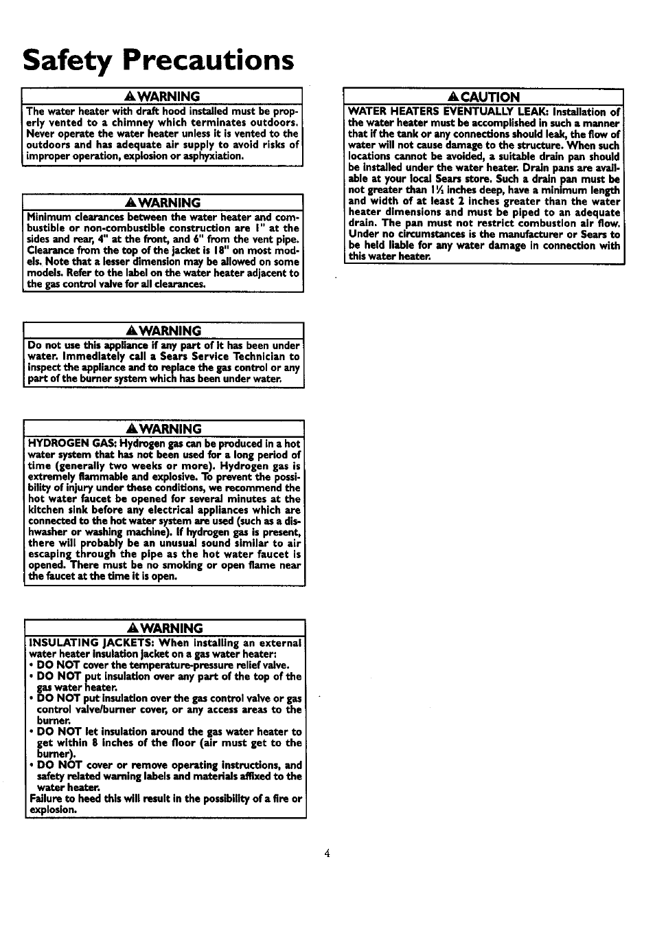 Awarning, A caution, Safety precautions | Kenmore 153.33459 User Manual | Page 4 / 28