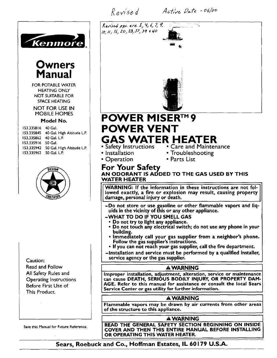 Kenmore POWER MISER 153.335816 User Manual | 40 pages