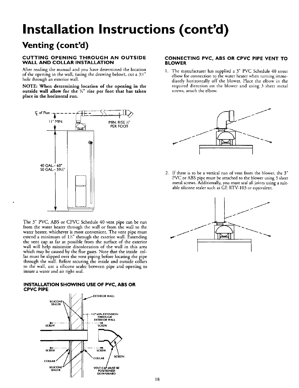 Installation instructions (cont’d), Venting (cont’d) | Kenmore POWER MISER 153.335816 User Manual | Page 18 / 40