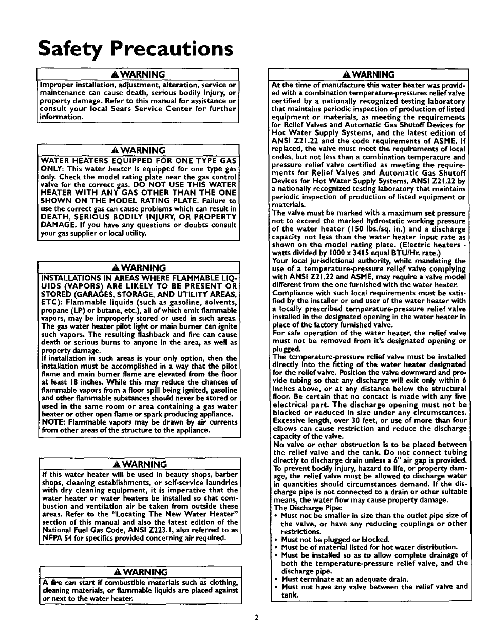 A warning, Awarning, Safety precautions | Kenmore POWER MISER 153.335816 User Manual | Page 2 / 40