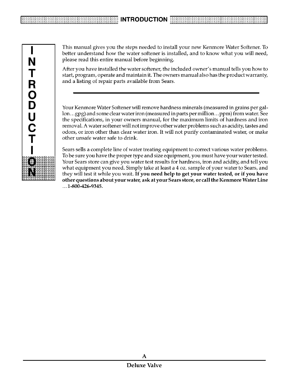 Introduction, Deluxe valve | Kenmore Water System User Manual | Page 2 / 20