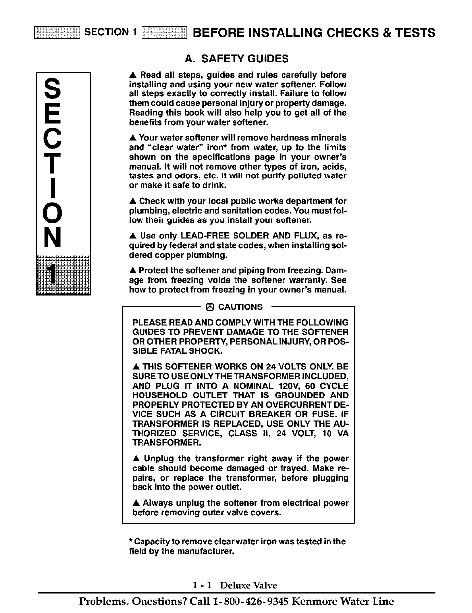 A. safety guides, A. safety guides -1, Before installing checks & tests | Kenmore Water System User Manual | Page 4 / 20