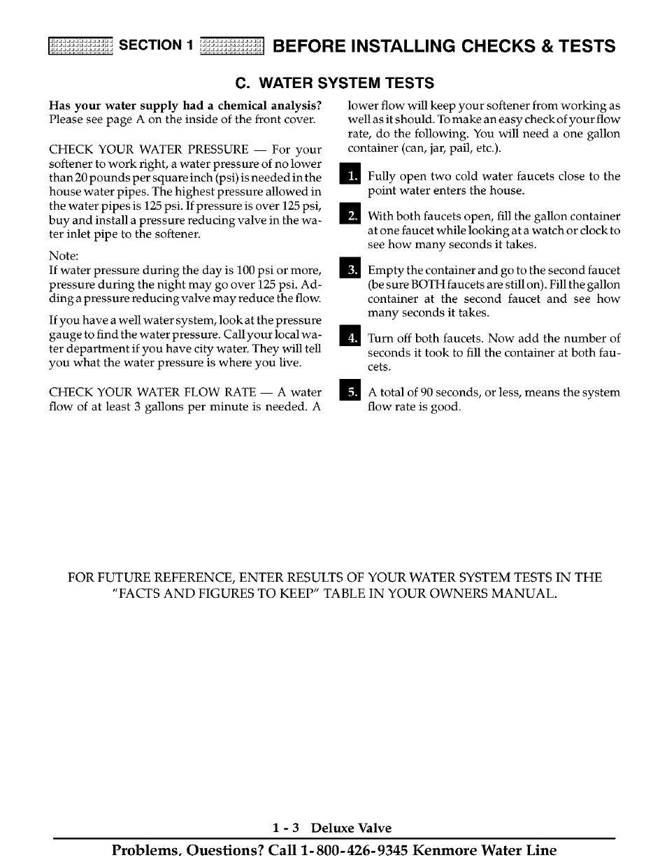C. water system tests, C. water system tests -3, Before installing checks & tests | Kenmore Water System User Manual | Page 6 / 20