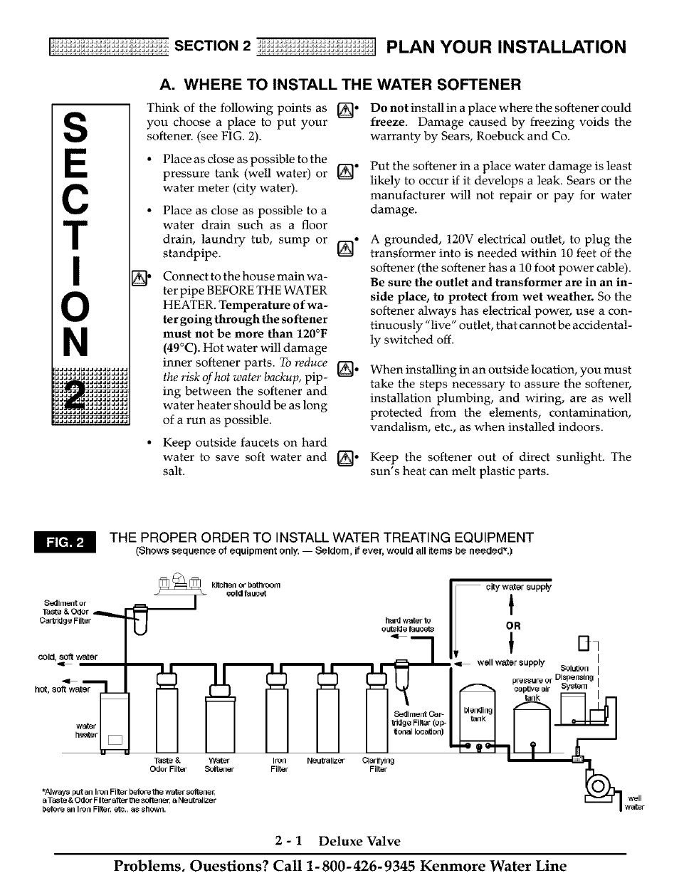 A. where to install the water softener, A. where to install the water softener -1 | Kenmore Water System User Manual | Page 7 / 20