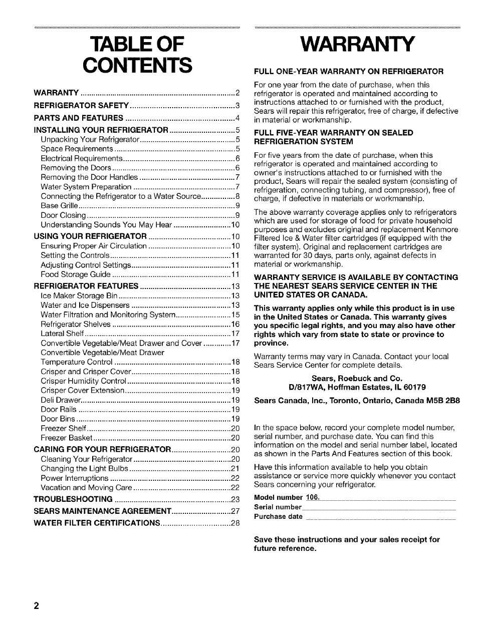 Kenmore 2200128 User Manual | Page 2 / 96