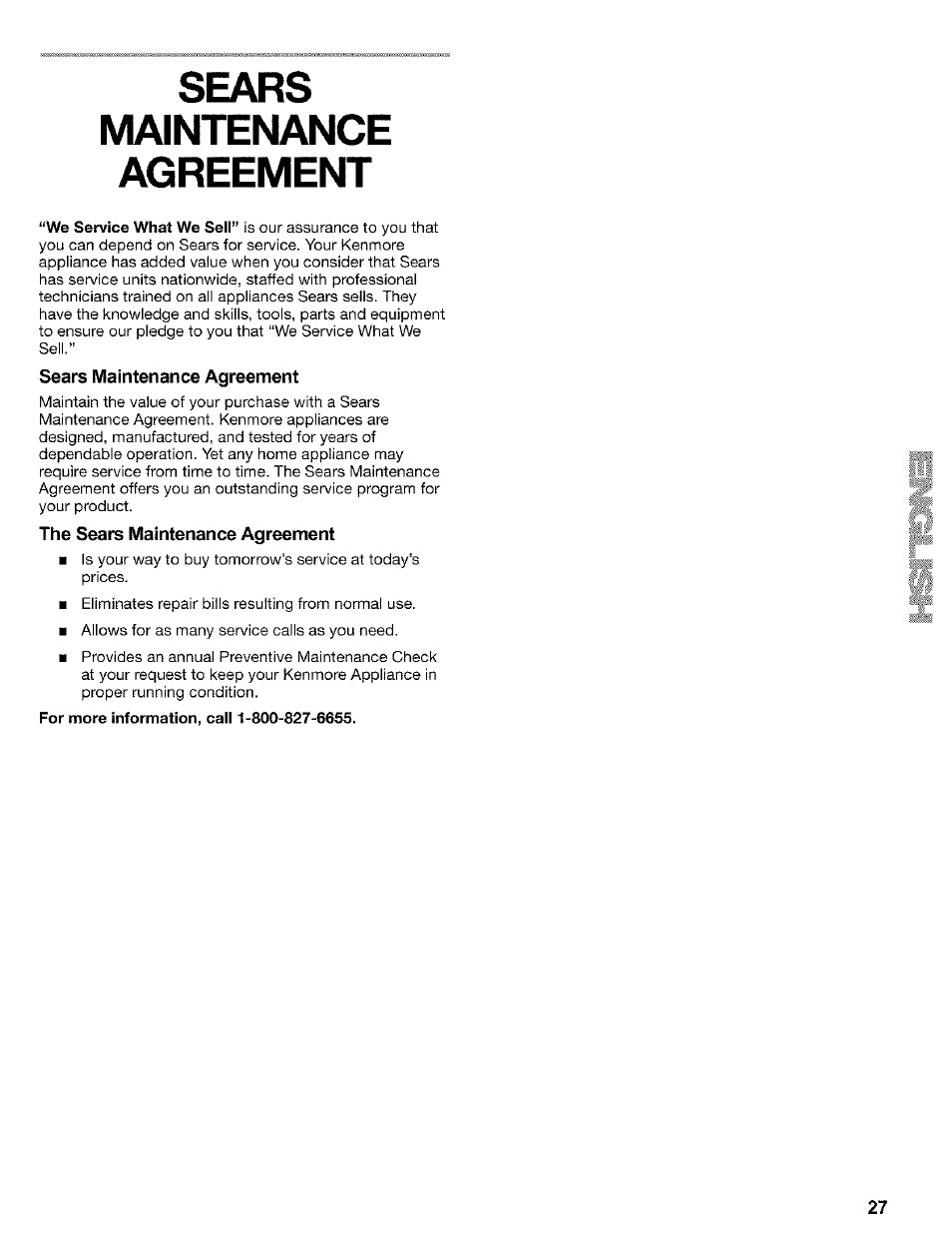 Sears, Maintenance, Agreement | Sears maintenance agreement, The sears maintenance agreement | Kenmore 2200128 User Manual | Page 27 / 96