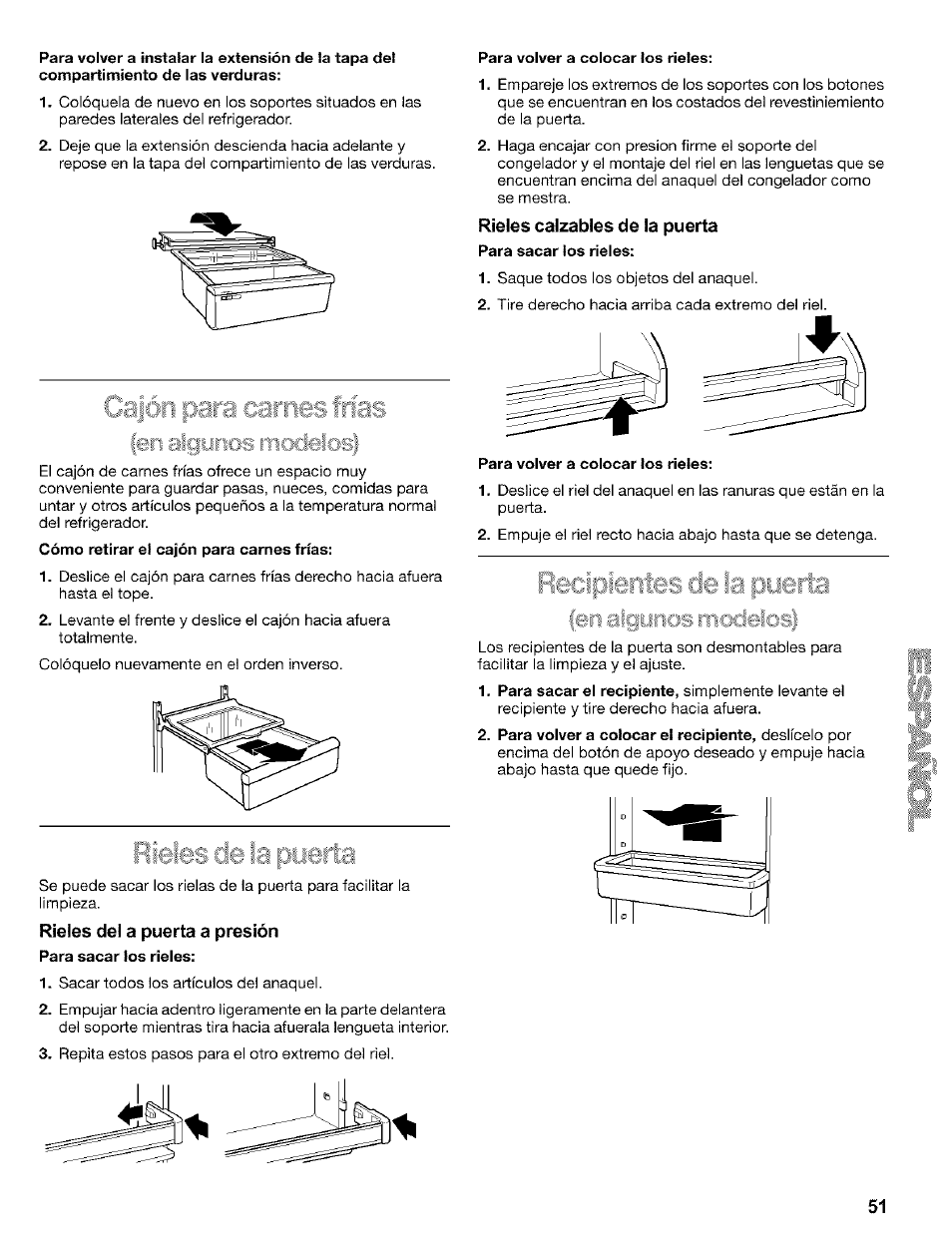 Ríeles calzables de la puerta, Rieles del a puerta a presión | Kenmore 2200128 User Manual | Page 51 / 96