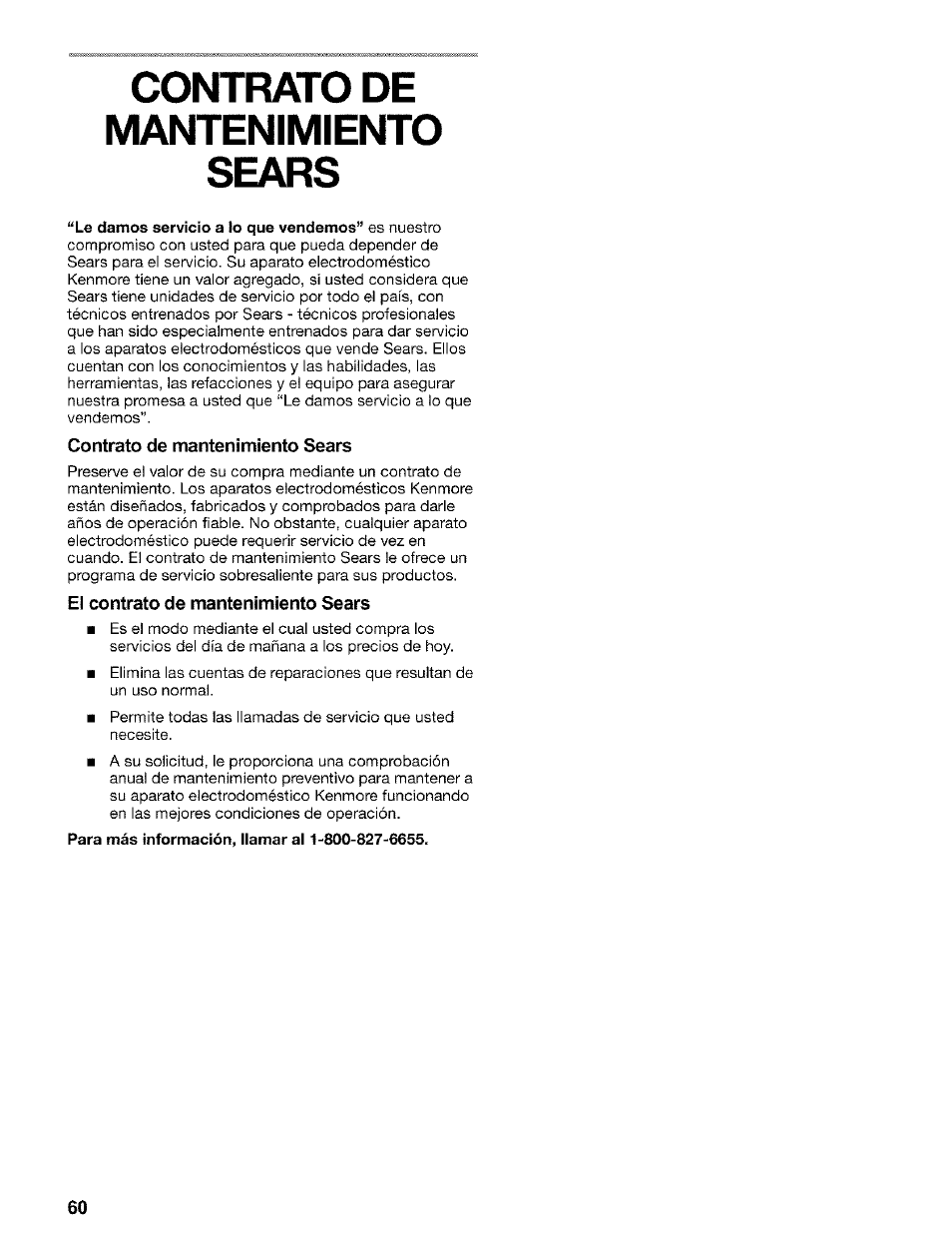 Contrato de, Sears, Contrato de mantenimiento sears | El contrato de mantenimiento sears | Kenmore 2200128 User Manual | Page 60 / 96