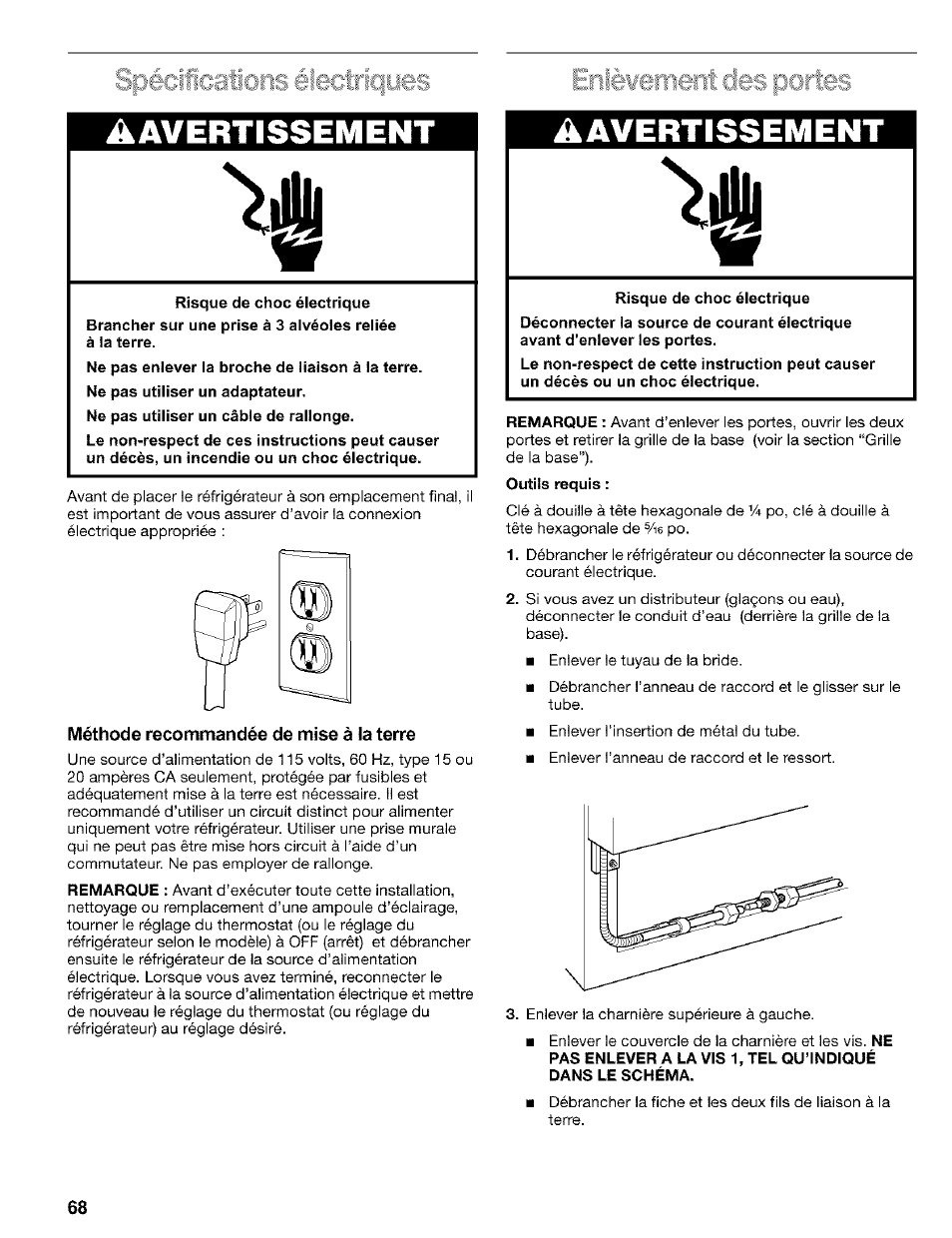 Méthode recommandée de mise à la terre, Risque de choc électrique, Aavertissement | Kenmore 2200128 User Manual | Page 68 / 96
