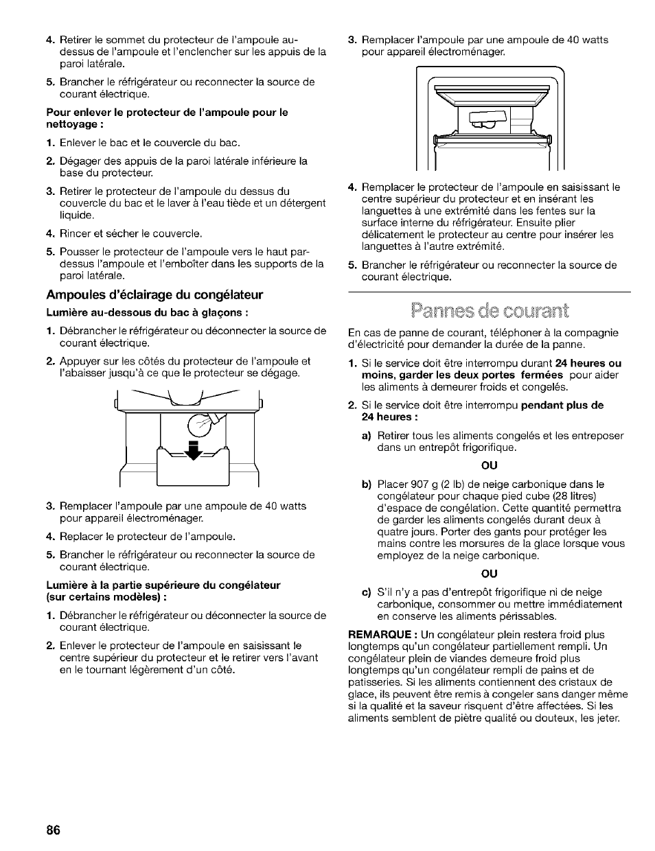 Ampoules d’éclairage du congélateur | Kenmore 2200128 User Manual | Page 86 / 96