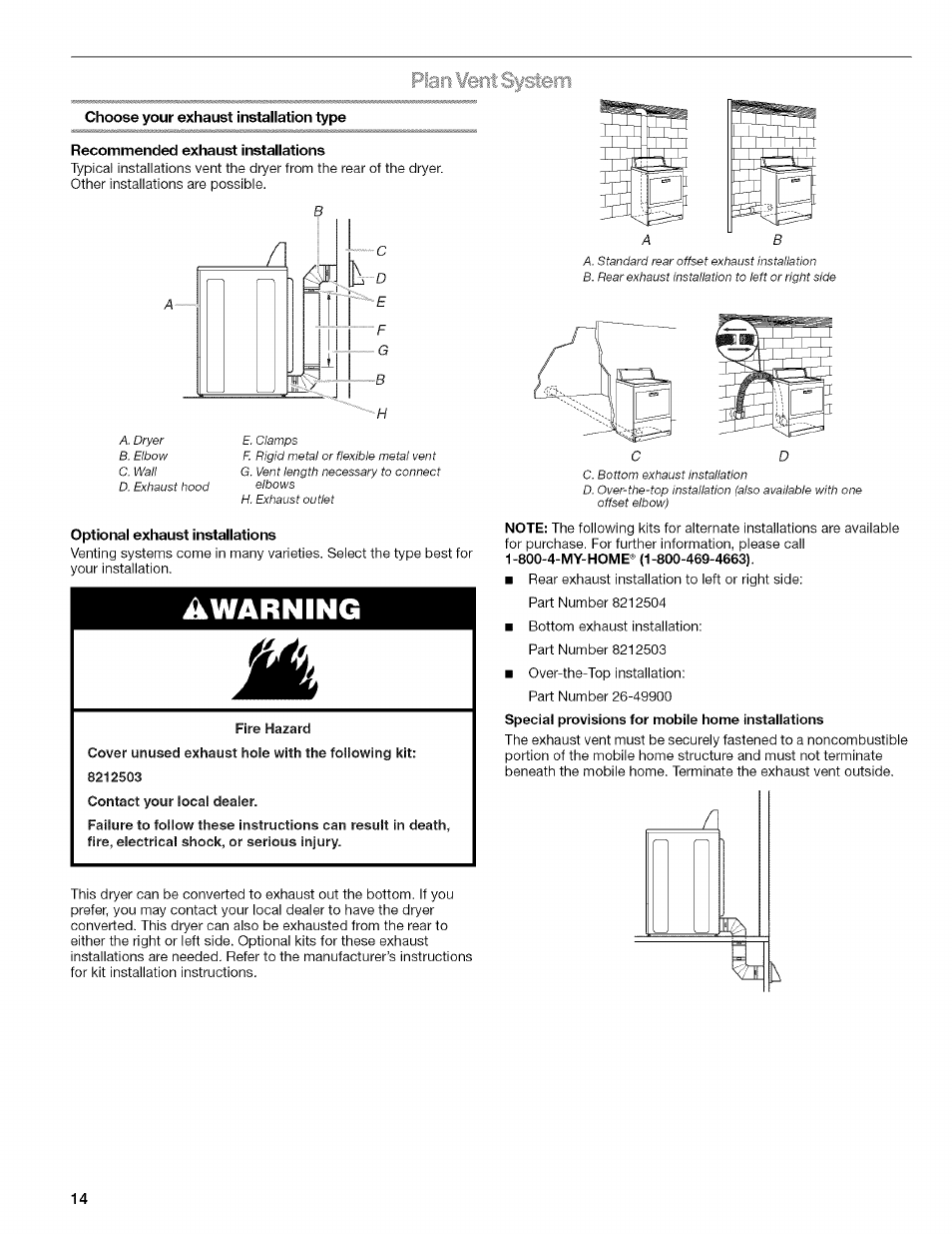 Fire hazard, Awarning, Pian ¥terit system | Kenmore ELITE OASIS 110.6703 User Manual | Page 14 / 56