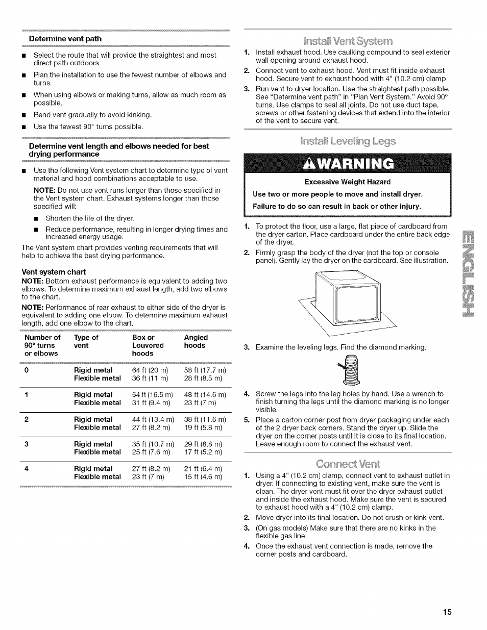 Install ¥eri sy^em, Determine vent path, Vent system chart | Kenmore ELITE OASIS 110.6703 User Manual | Page 15 / 56