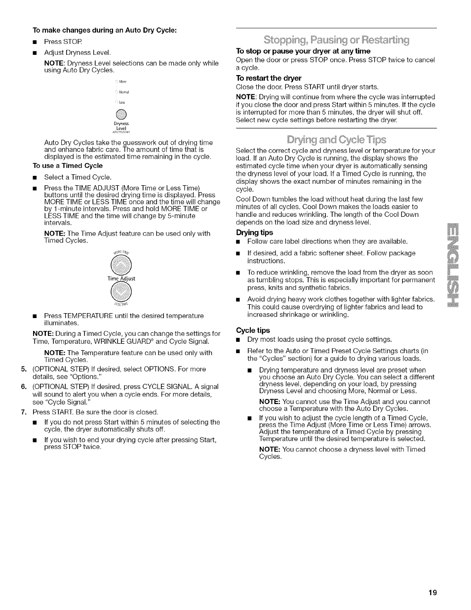 To make changes during an auto dry cycle, Cycle tips, Ooirici. l.op | Kenmore ELITE OASIS 110.6703 User Manual | Page 19 / 56