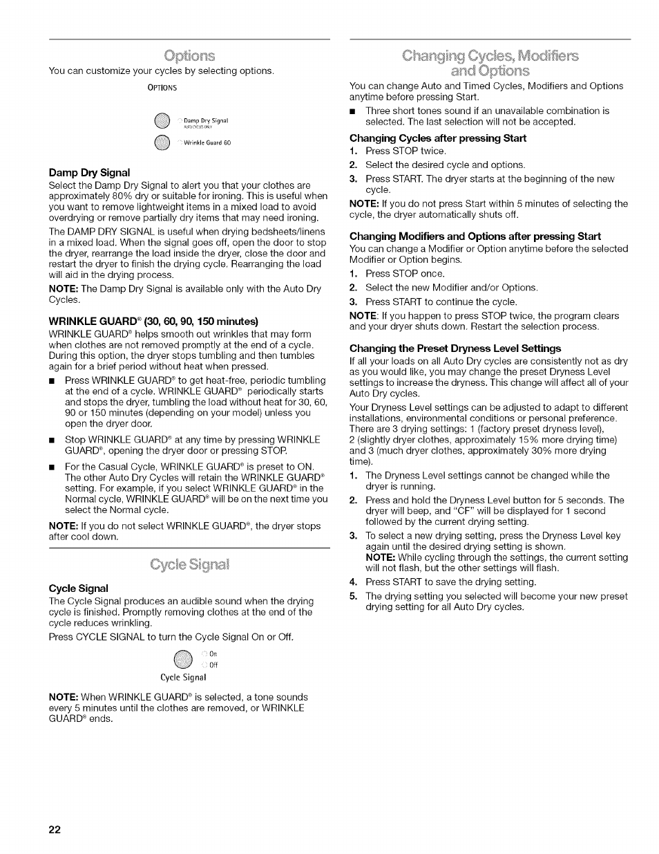 Fj-otions | Kenmore ELITE OASIS 110.6703 User Manual | Page 22 / 56