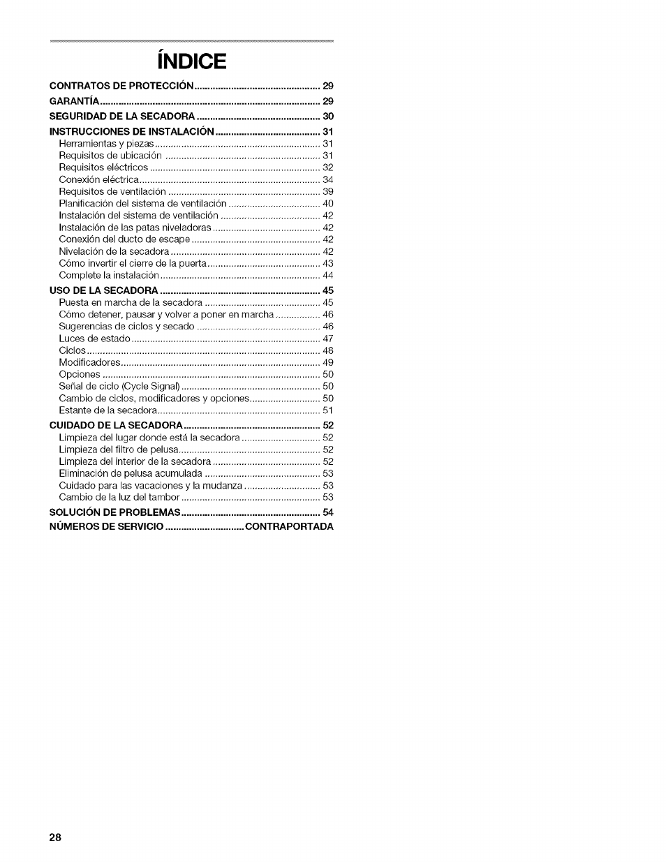 Indice | Kenmore ELITE OASIS 110.6703 User Manual | Page 28 / 56