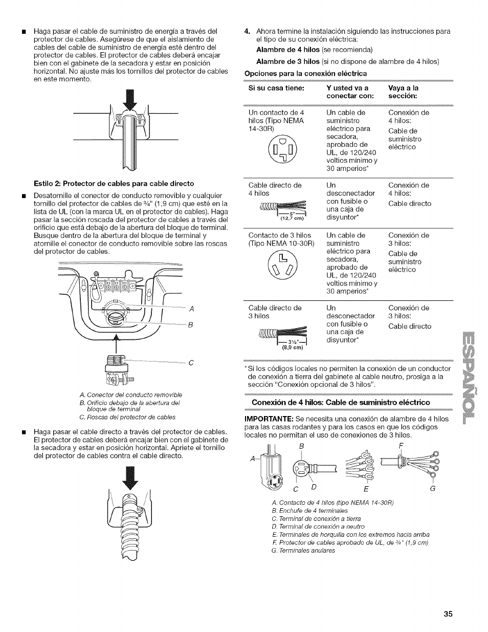 Estilo 2: protector de cables para cable directo, Si su casa tiene, Y usted va a conectar con | Kenmore ELITE OASIS 110.6703 User Manual | Page 35 / 56