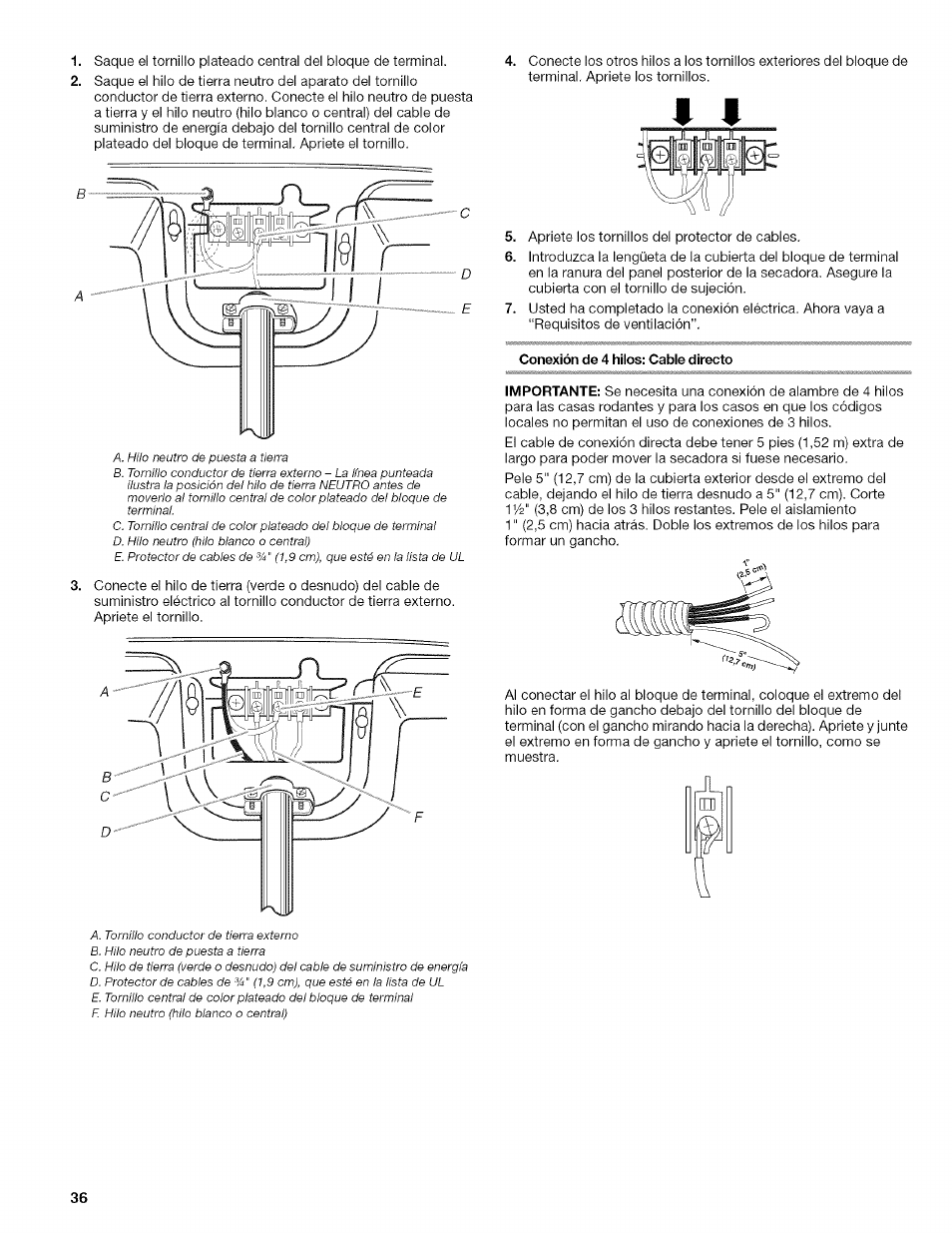 Conexión de 4 hilos: cable directo | Kenmore ELITE OASIS 110.6703 User Manual | Page 36 / 56