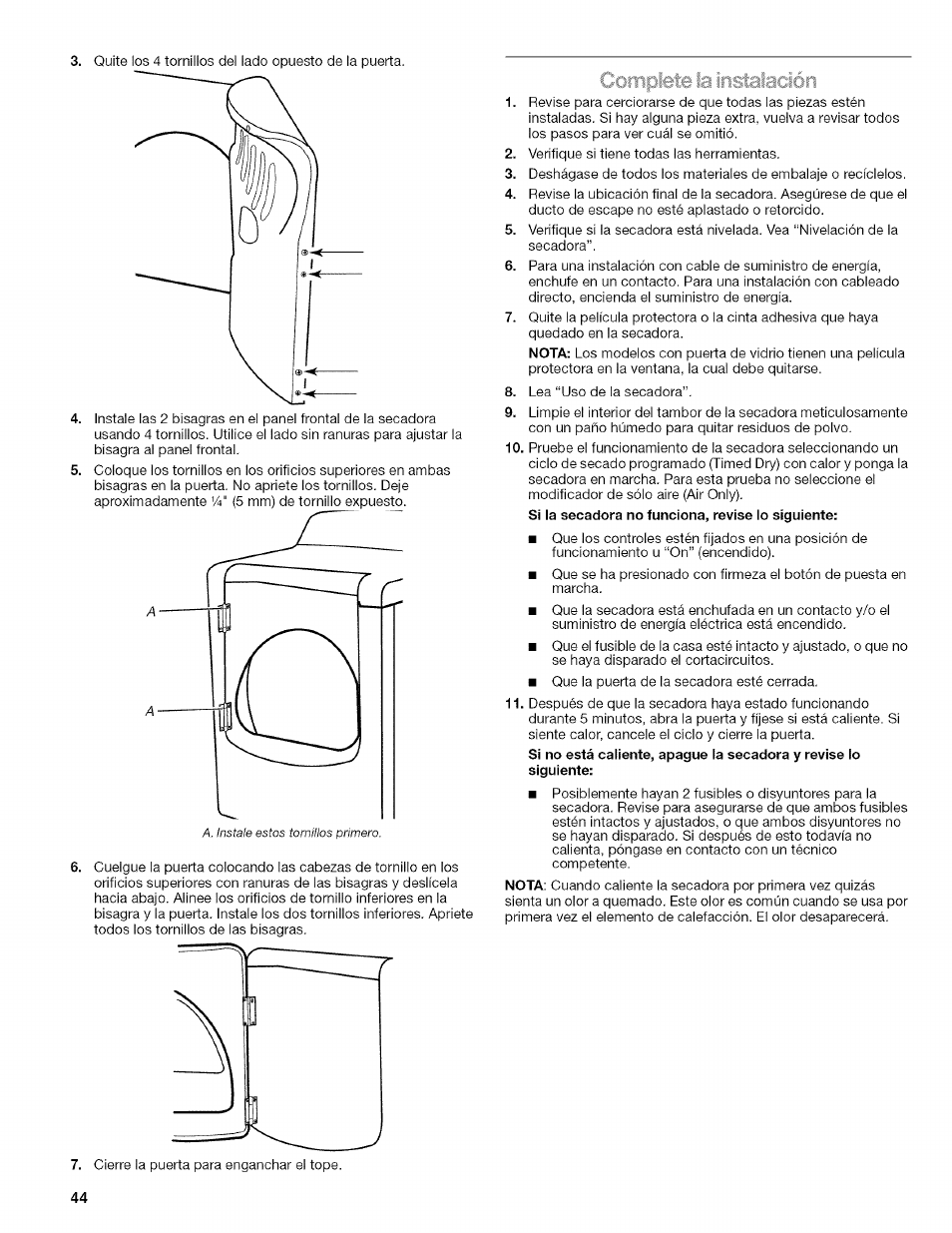 Í#ompiete, Insteiacion | Kenmore ELITE OASIS 110.6703 User Manual | Page 44 / 56