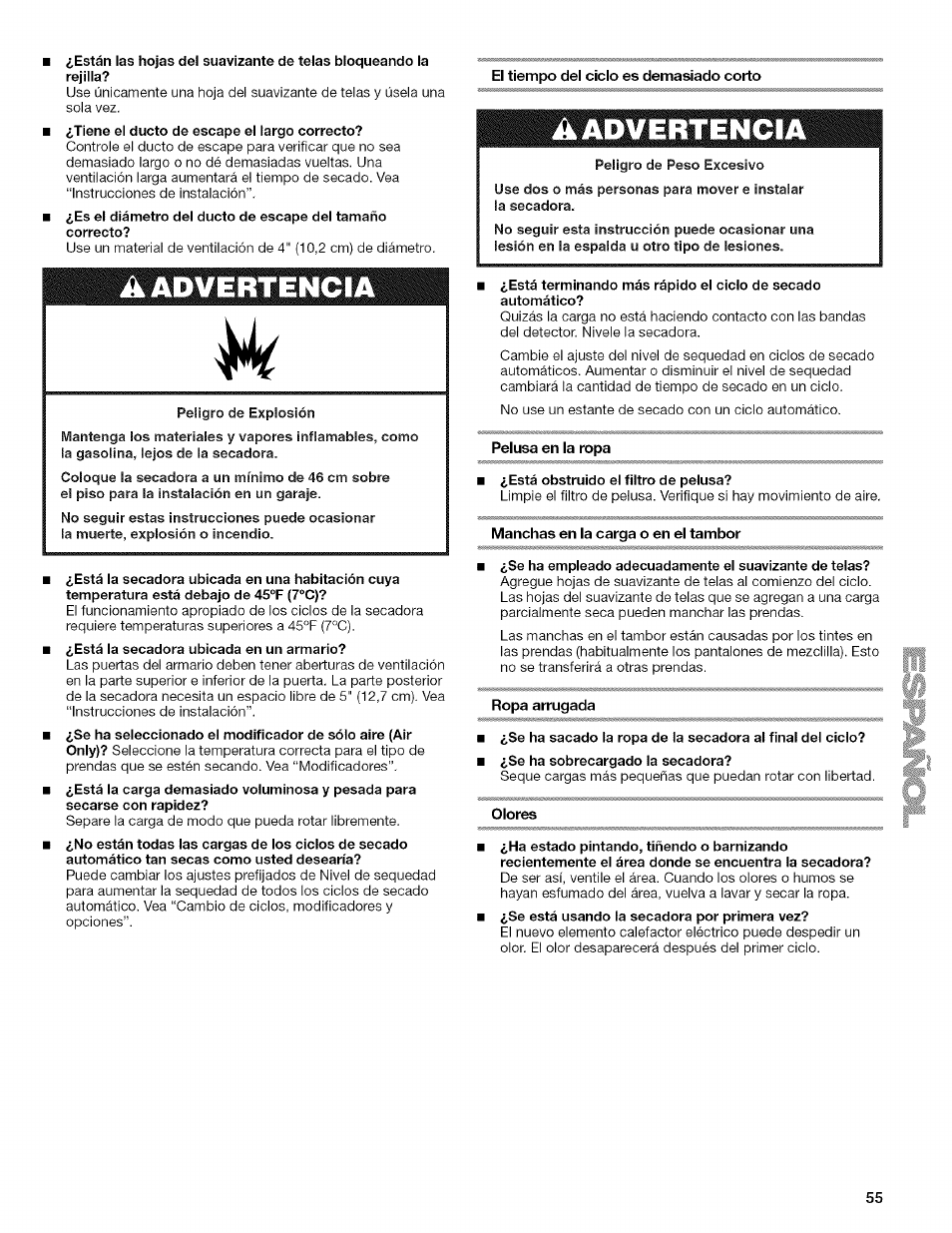 A advertencia, Aadvertencia | Kenmore ELITE OASIS 110.6703 User Manual | Page 55 / 56