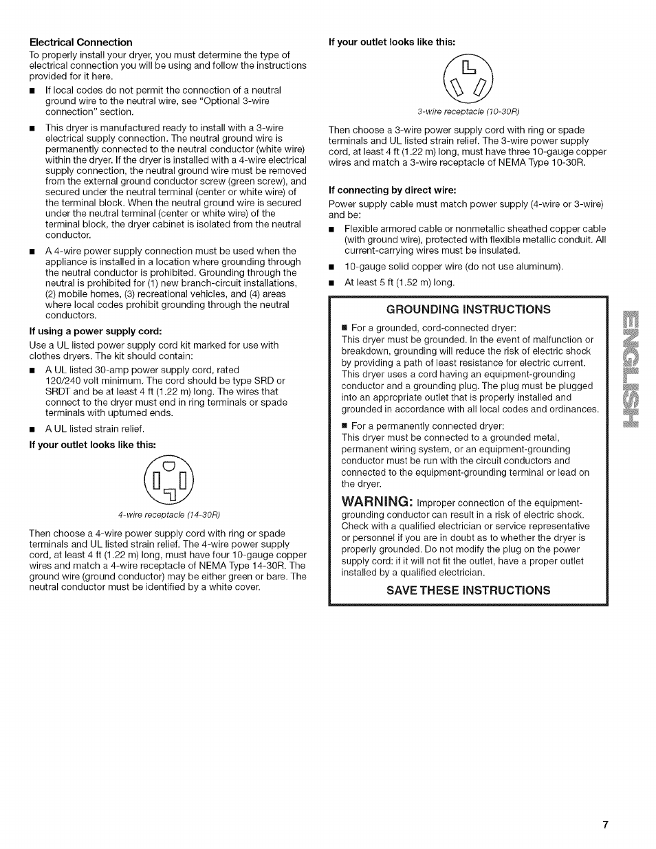 If your outlet looks like this, If connecting by direct wire, Warning | Grounding instructions | Kenmore ELITE OASIS 110.6703 User Manual | Page 7 / 56