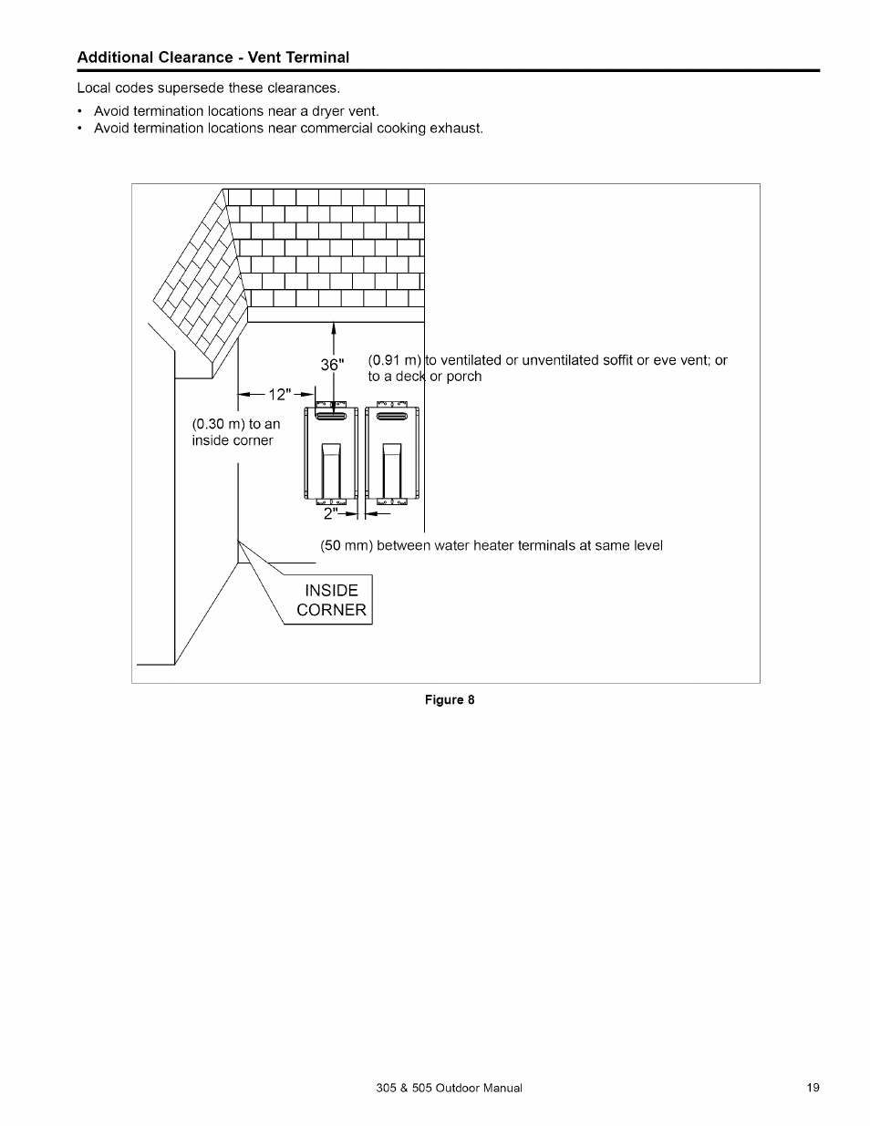 Additional clearance - vent terminal, Additional clearances - vent terminal | Kenmore 305 User Manual | Page 19 / 36