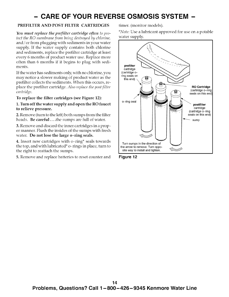 Care of your reverse osmosis system | Kenmore 625.385700 User Manual | Page 14 / 24