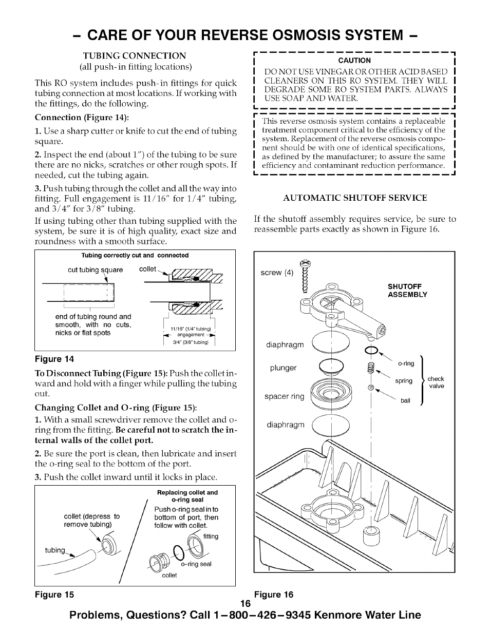 Care of your reverse osmosis system | Kenmore 625.385700 User Manual | Page 16 / 24