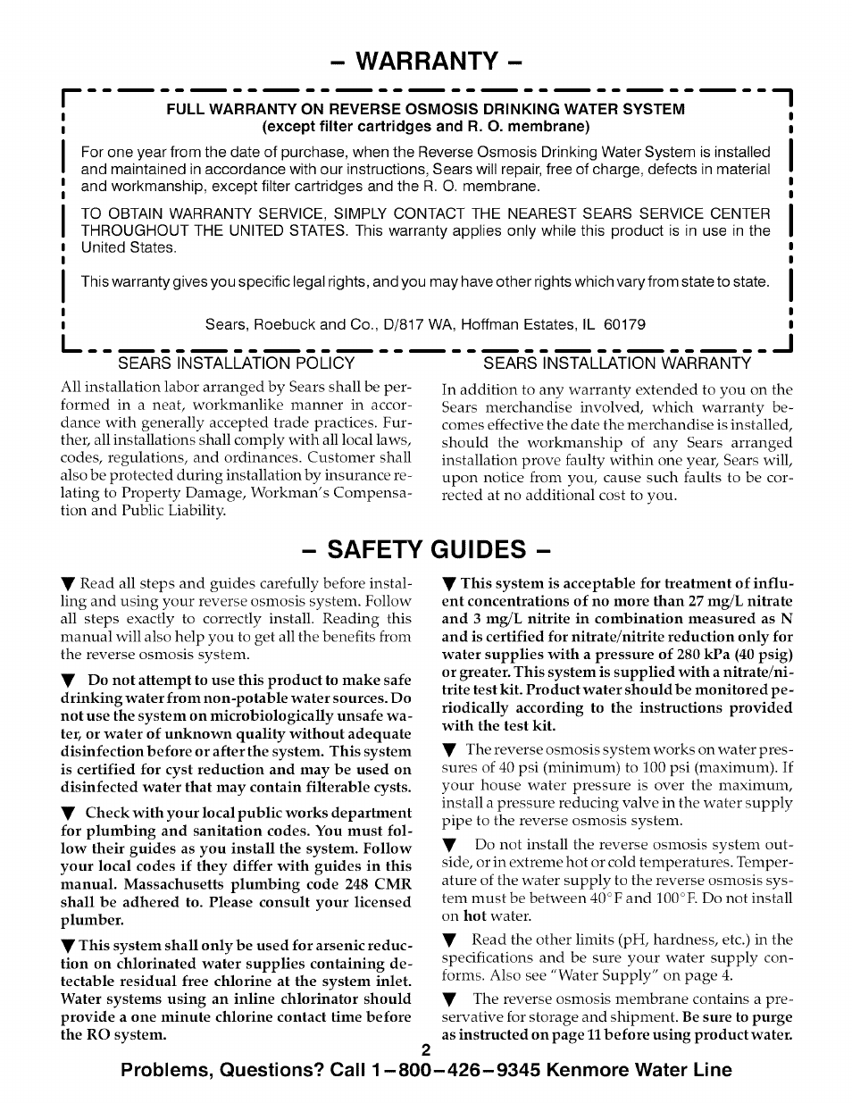 Warranty, Safety guides | Kenmore 625.385700 User Manual | Page 2 / 24