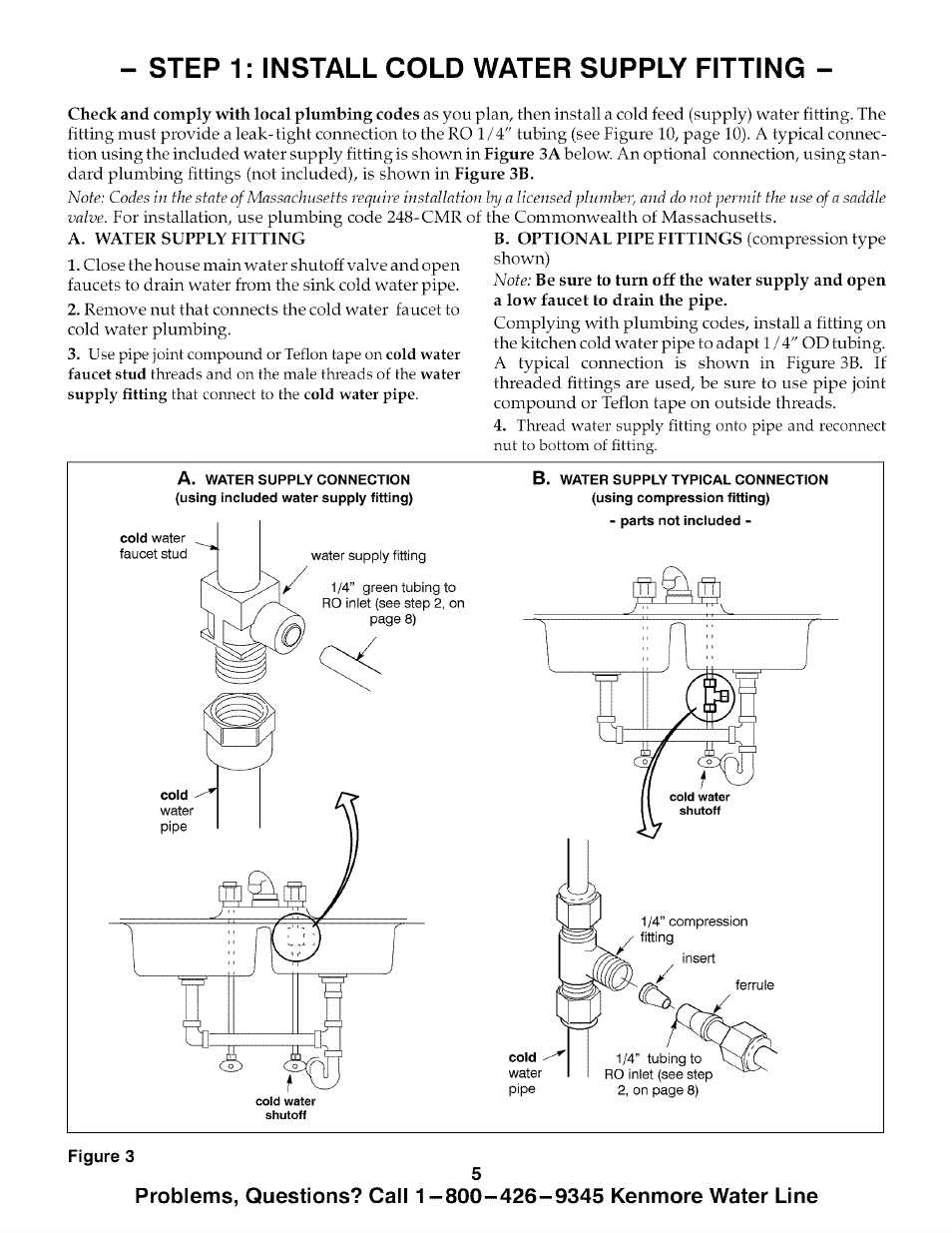 Step 1: install cold water supply fitting | Kenmore 625.385700 User Manual | Page 5 / 24