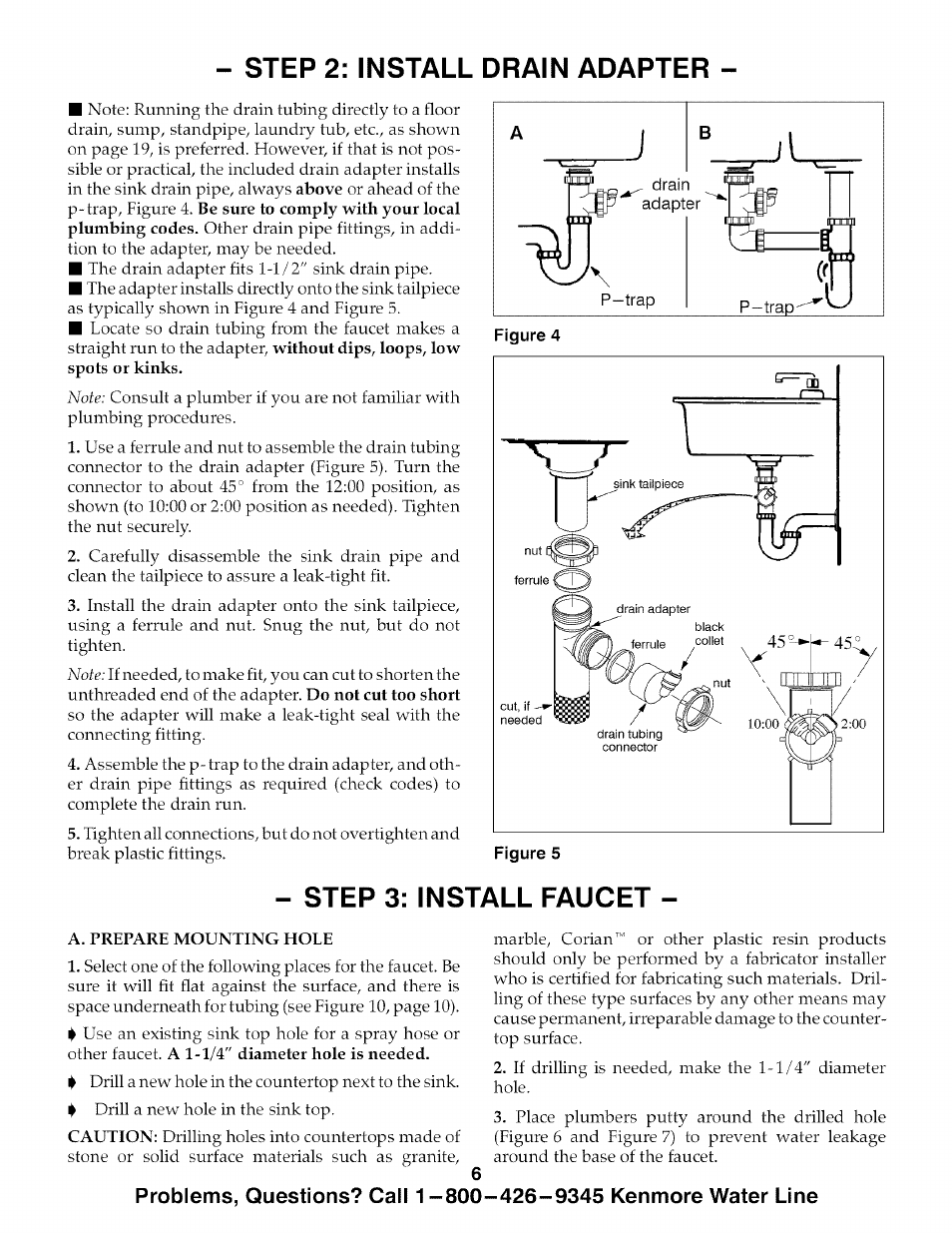 Step 2: install drain adapter, Step 3: install faucet | Kenmore 625.385700 User Manual | Page 6 / 24