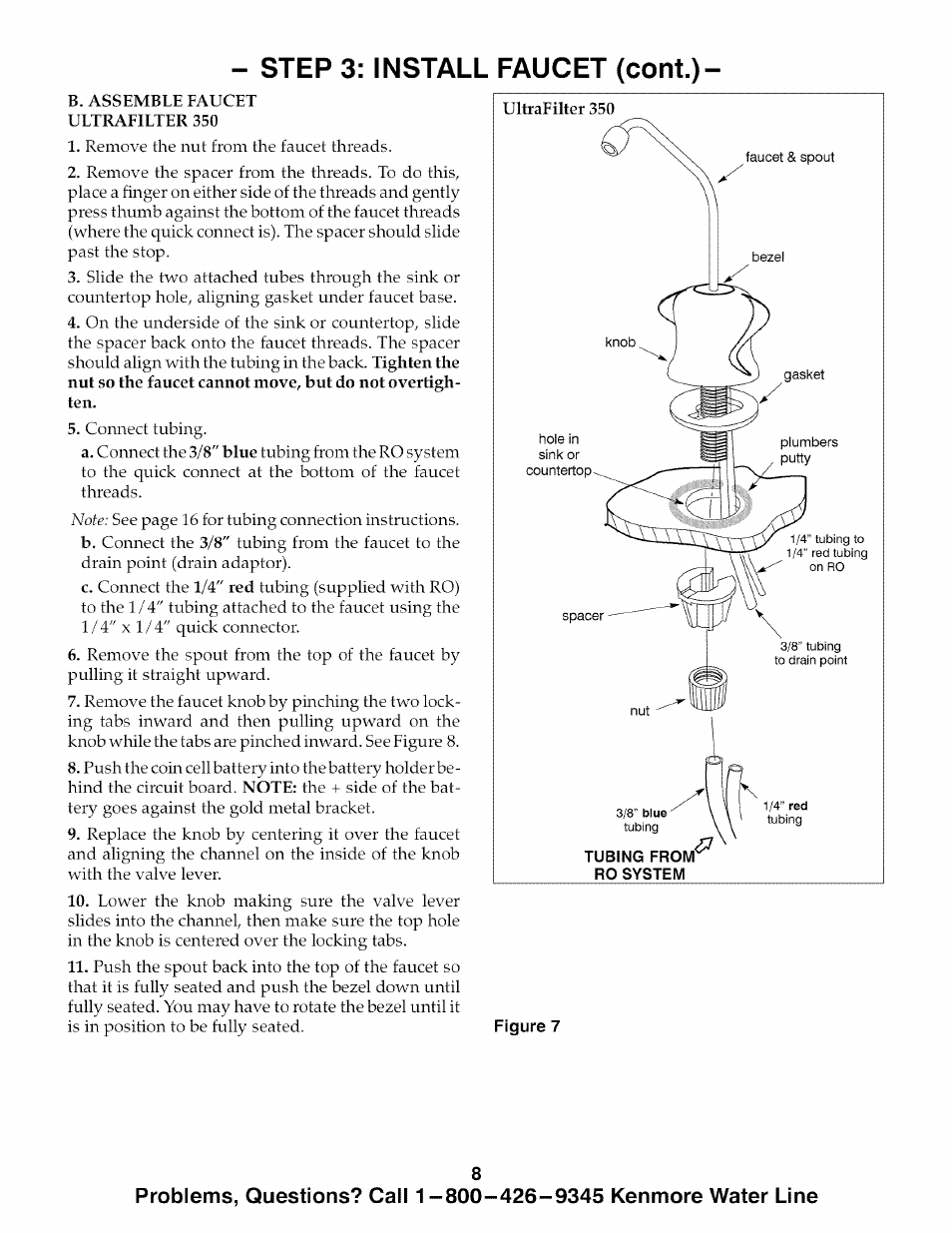 Step 3: install faucet (cont.) | Kenmore 625.385700 User Manual | Page 8 / 24